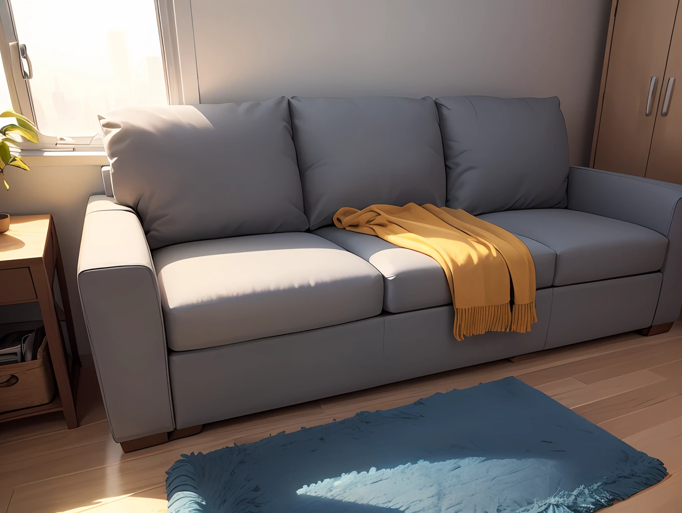 A gray linen sectional sofa,The armrests should be wide,The seat bag should be full,Down backpack,The armrest has metal trim on the outside,Overall length 3.2 meters inline sofa --auto