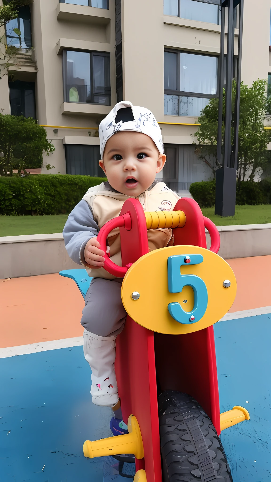 There was a baby sitting on a toy bike, Cute boy, kiddy big breasts, He was about 1 year old, He was about 1 year old, photo taken with canon 5d, taken with canon eos 5 d, 2 years old, he is 3 5 years old, toddlers, kid, at park, um dia ensolarado