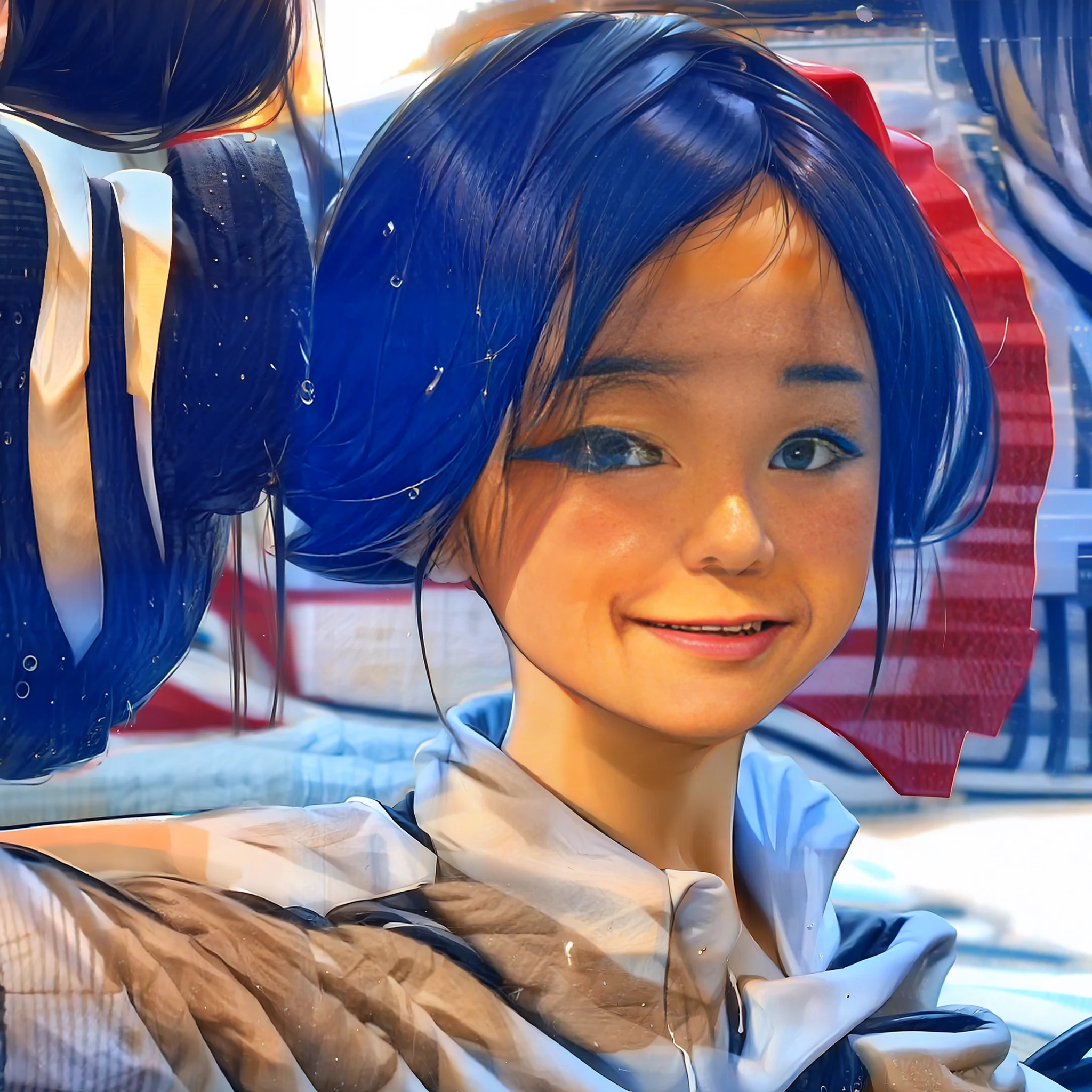 (8k, Best Quality, Masterpiece: 1.2), (Realistic, Realistic: 1.37), Ultra Detailed, 1 Girl, Cute, Solo, Beautiful Detailed Sky, Detailed Cafe, Night, Sitting, Dating, ( red nose), (smile: 1.15), (shut up) small breasts, beautiful and delicate eyes, (collared shirt: 1.1), night, wet, business attire, rain, white lace, (short hair: 1.2), flowing hair NovaFrogStyle,