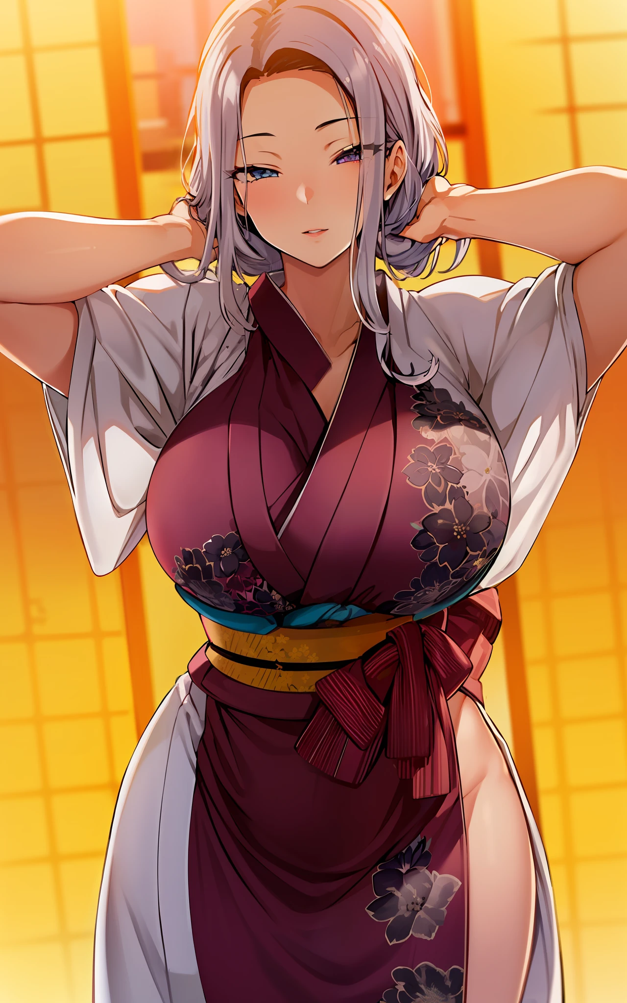(Night:1.7), Japan, Tokyo, CityView, Before Window,
Standing at attention,
(White_kimono:1.3),cleavage,
black_hair, long_hair, hair_pulled_back,parted_lips,purple_eyes, braid,
1 girl, 24yo,mature female,Beautiful Finger,Beautiful long legs,Beautiful body,Beautiful Nose,Beautiful character design, perfect eyes, perfect face,
looking at viewer, in the center of the image,
NSFW,official art,extremely detailed CG unity 8k wallpaper, perfect lighting,Colorful, Bright_Front_face_Lighting,
(masterpiece:1.0),(best_quality:1.0), ultra high res,4K,ultra-detailed,
photography, 8K, HDR, highres, absurdres:1.2, Kodak portra 400, film grain, blurry background, bokeh:1.2, lens flare, (vibrant_color:1.2)
(Beautiful,large_Breasts:1.4), (beautiful_face:1.5),(narrow_waist),