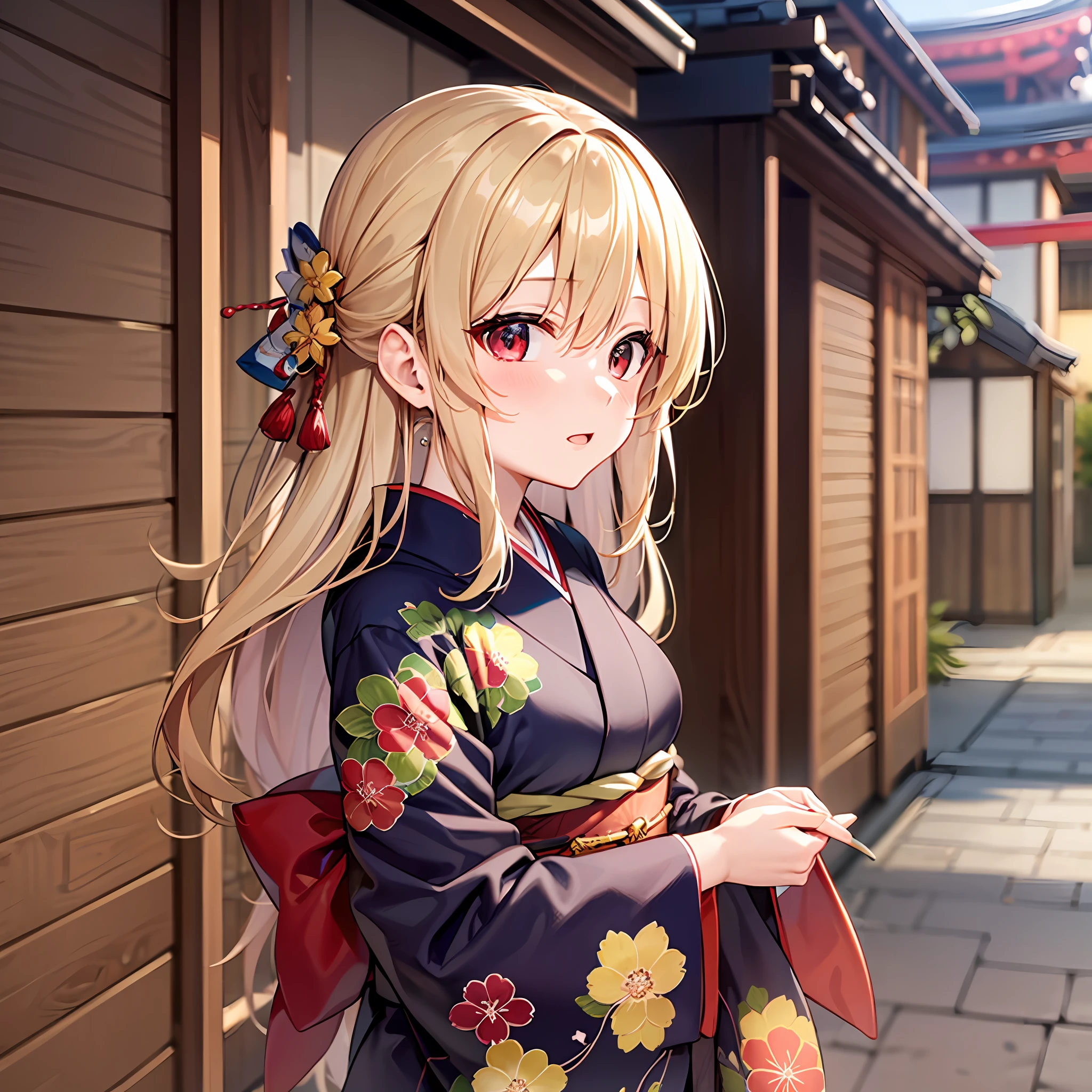 One blonde girl、red eyes、Kimono、kyoto、yuki
