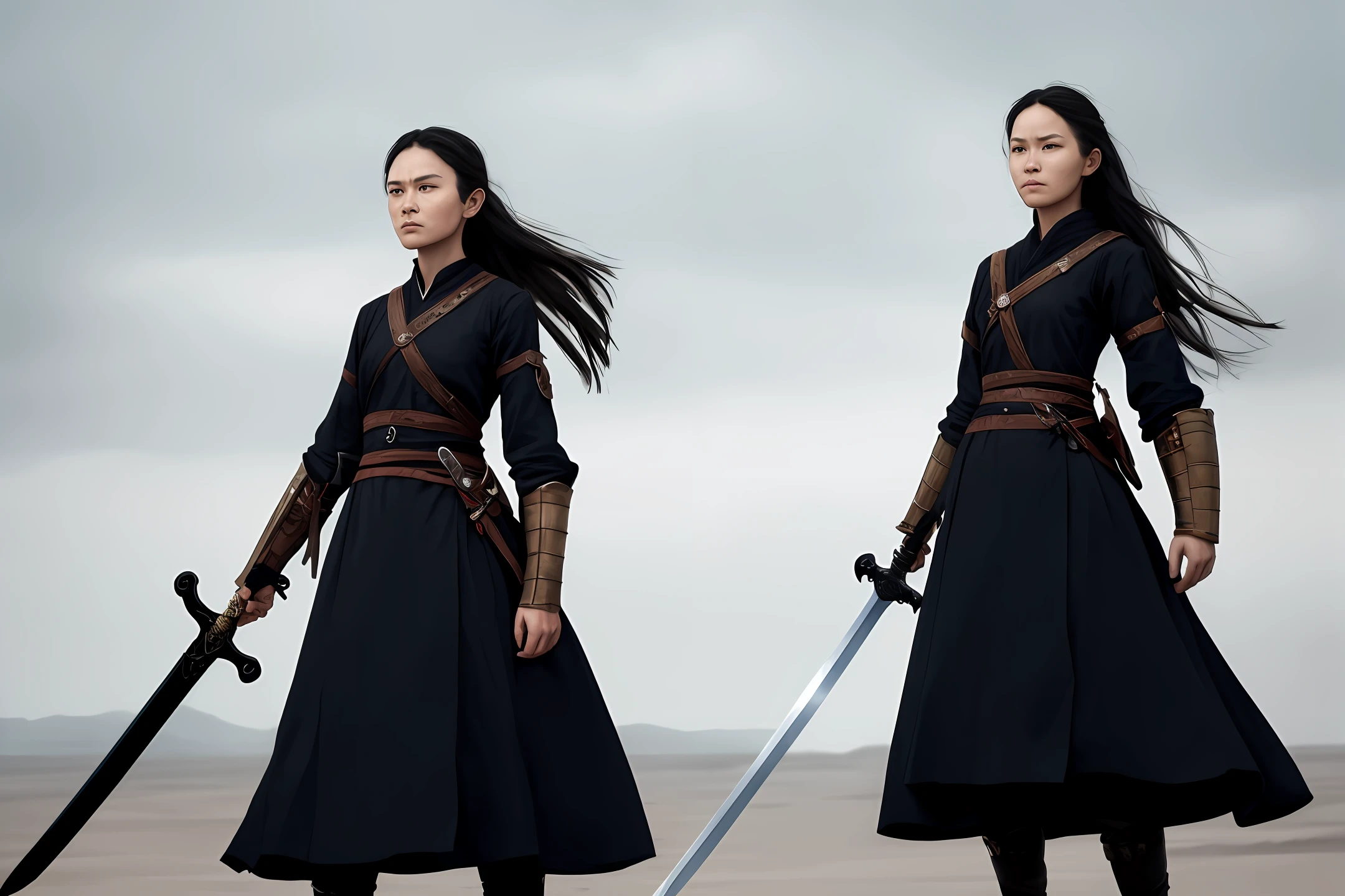 woman,bule,Black clothes,ancient wind,The sword