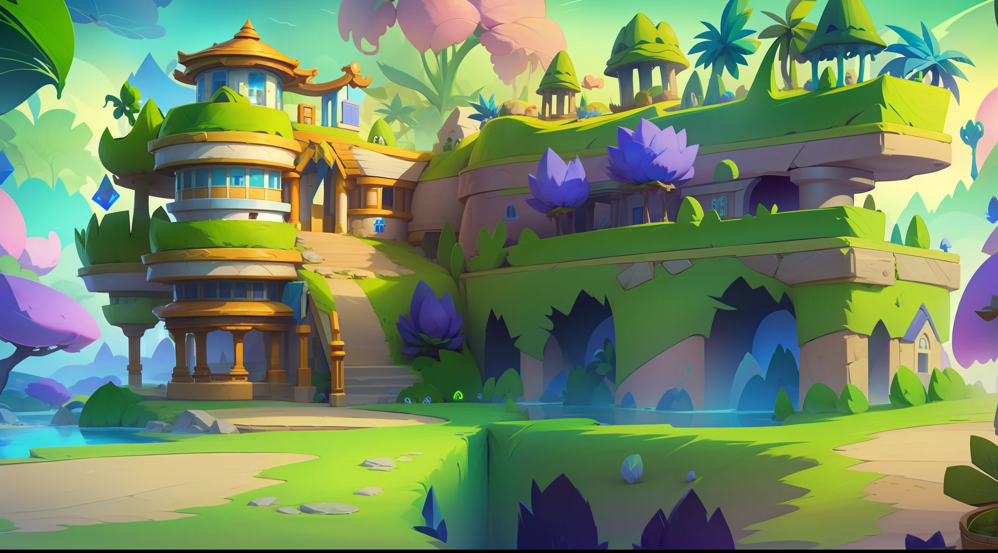 Game level design,superstratum,mesosphere,Lower three-layer structure,cartoonish style,tmasterpiece,best qualtiy,超高分辨率,3Drenderingof,8K,
