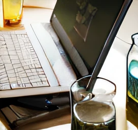 There is a glass of water next to the laptop, stunning visuals, Professional photo, author:Jesper Knudsen, thumbnail, Very detailed », booze, !!Award-winning!!, schnapps, vintage art, istockphoto, laptop, unwind!, screen shot, Illustrator, Drinking, C 12.0, illustration », Viral image --auto