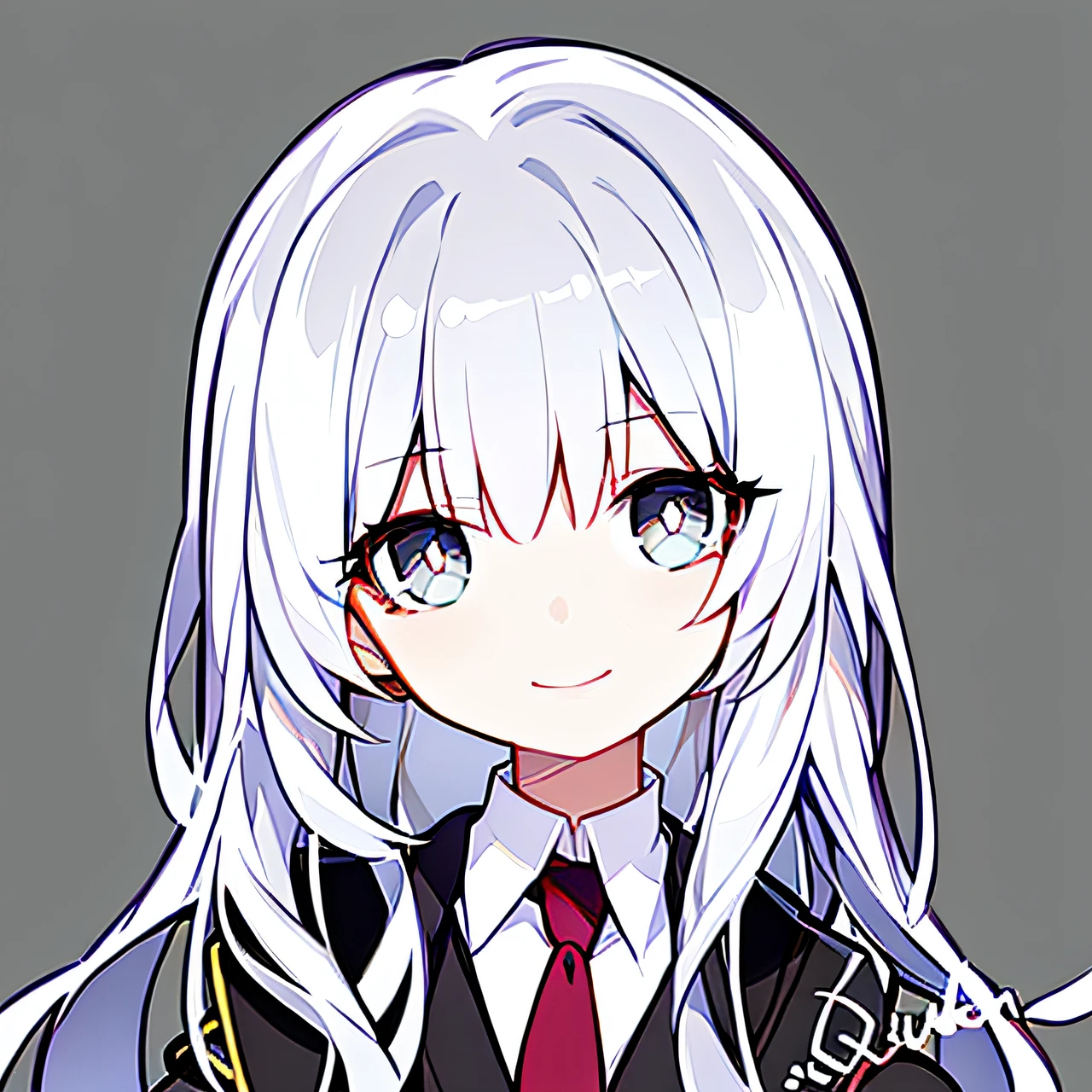 (Best quality), Detailed drawing,  (Masterpiece), Simple background, near shot, Upper body,1 girl, quan style, Avatar,
Cute, White hair, dishiveredhair,  eyes grey, Cross pupil，school uniform,ssmile, Closed mouth,  view the viewer