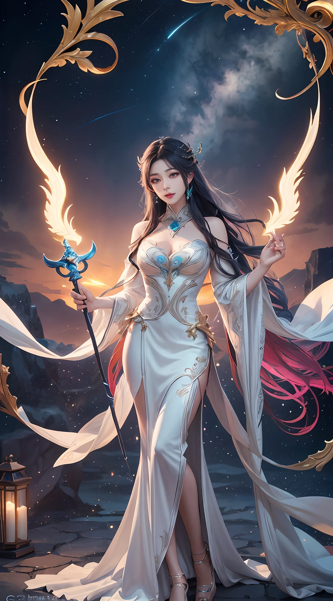 anime - style image of a woman in a white dress with long hair, full body xianxia, goddess. extremely high detail, trending on cgstation, irelia from league of legends, beautiful celestial mage, 8k high quality detailed art, irelia, astral witch clothes, highly detailed exquisite fanart, smooth anime cg art, extremely detailed goddess shot