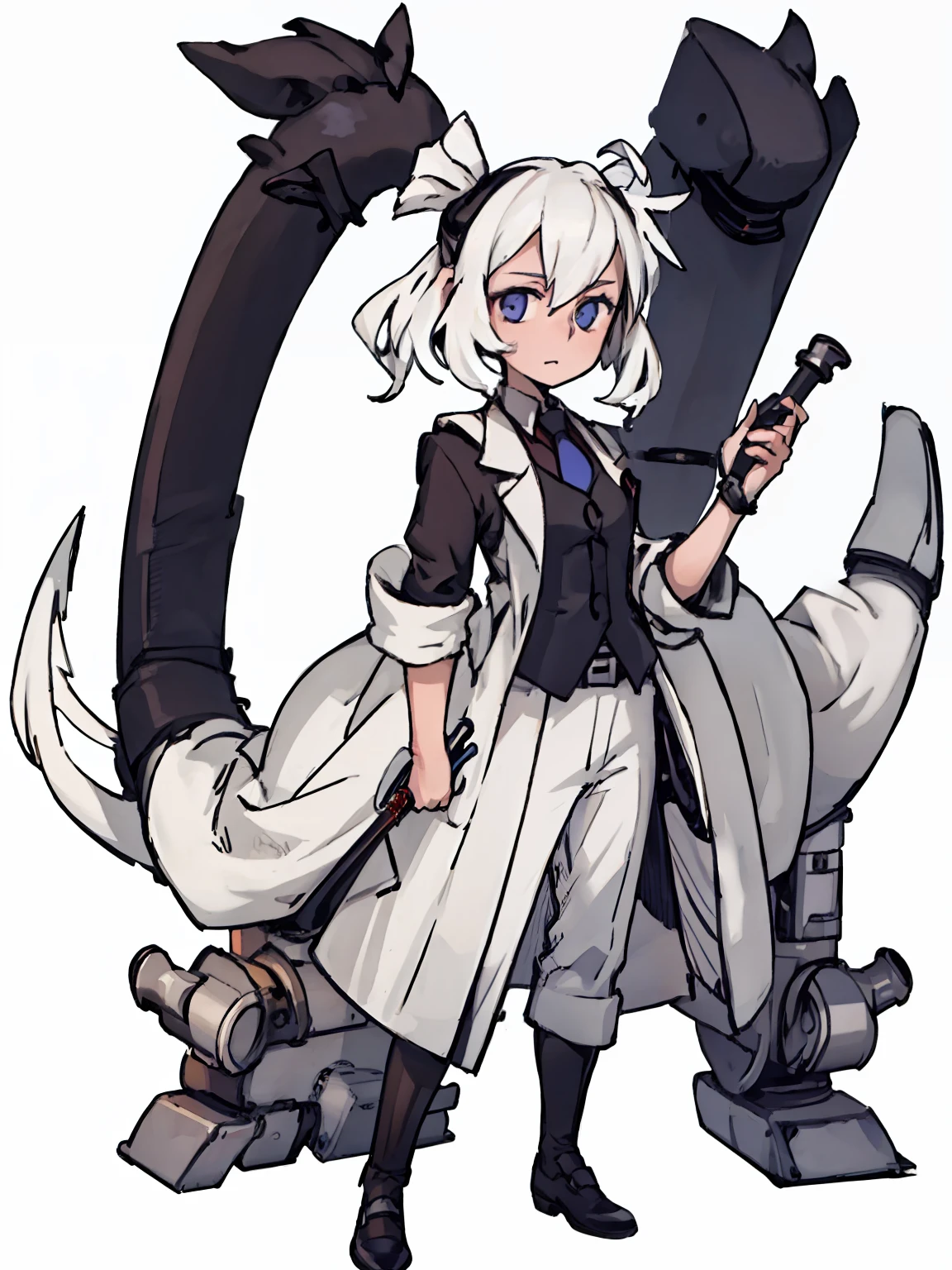 A girl,White color hair,Pipe in hand,((Half-body standing)), White background