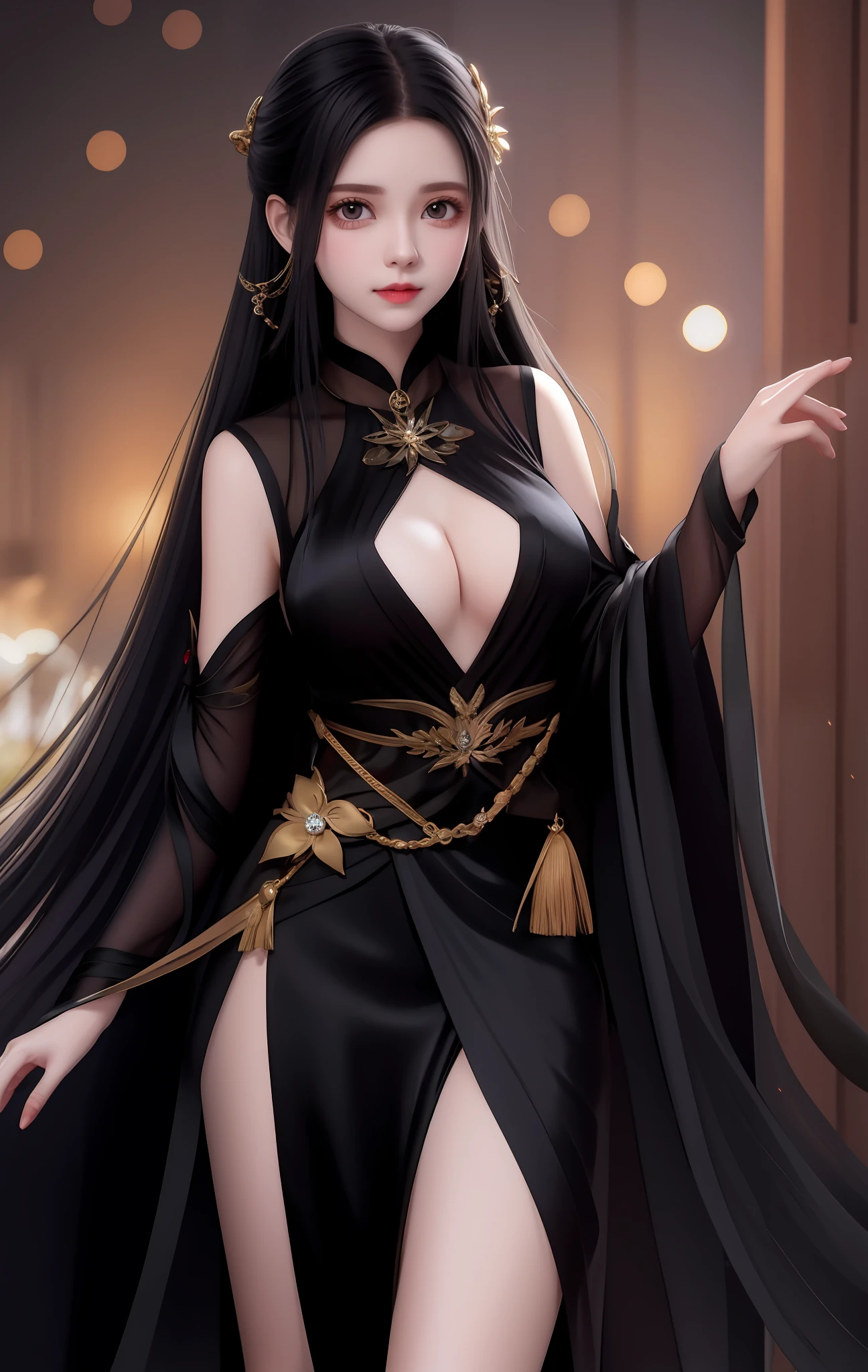 Female black silk leaky navel