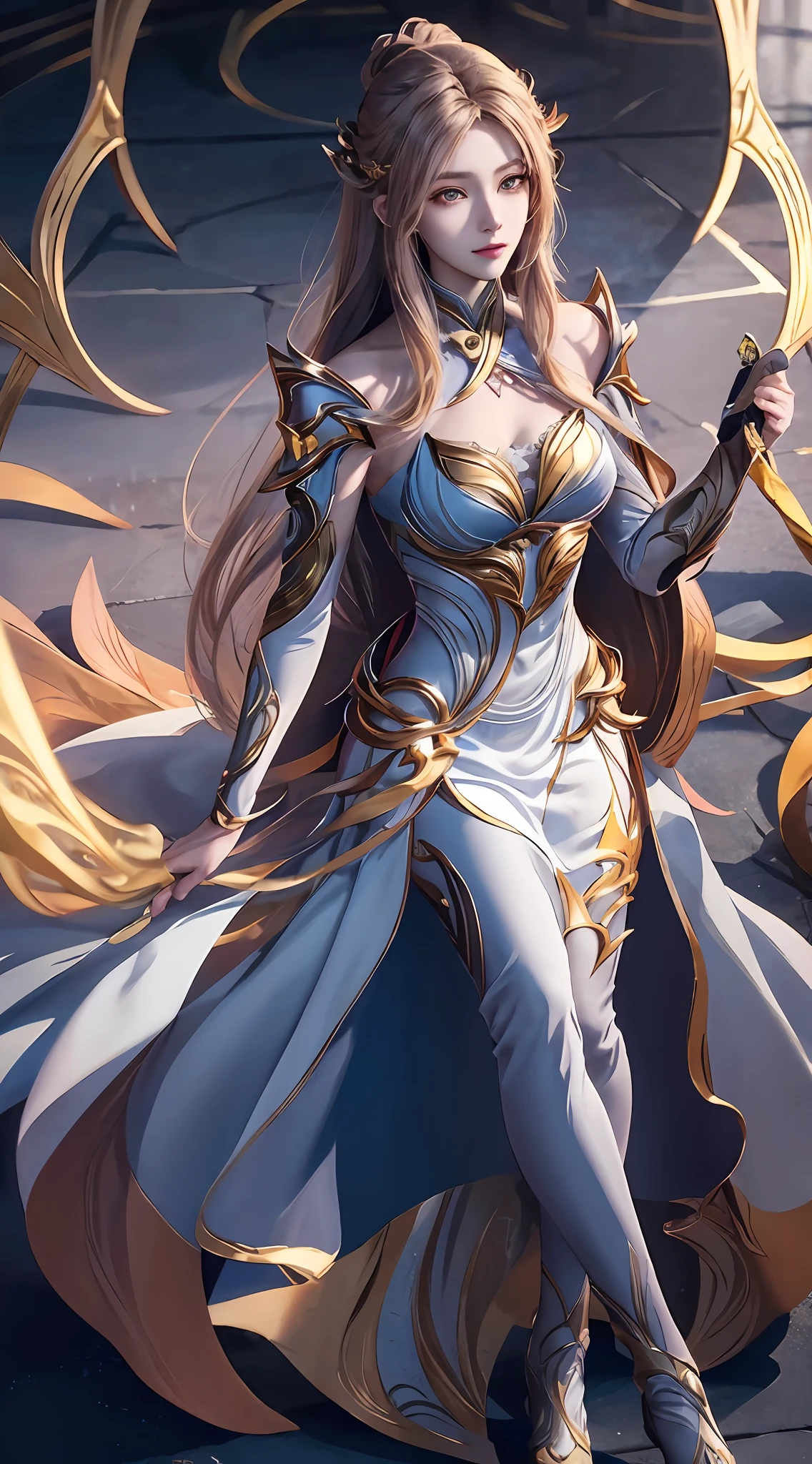 anime - style image of a woman in a white dress with long hair, full body xianxia, goddess. extremely high detail, trending on cgstation, irelia from league of legends, beautiful celestial mage, 8k high quality detailed art, irelia, astral witch clothes, highly detailed exquisite fanart, smooth anime cg art, extremely detailed goddess shot