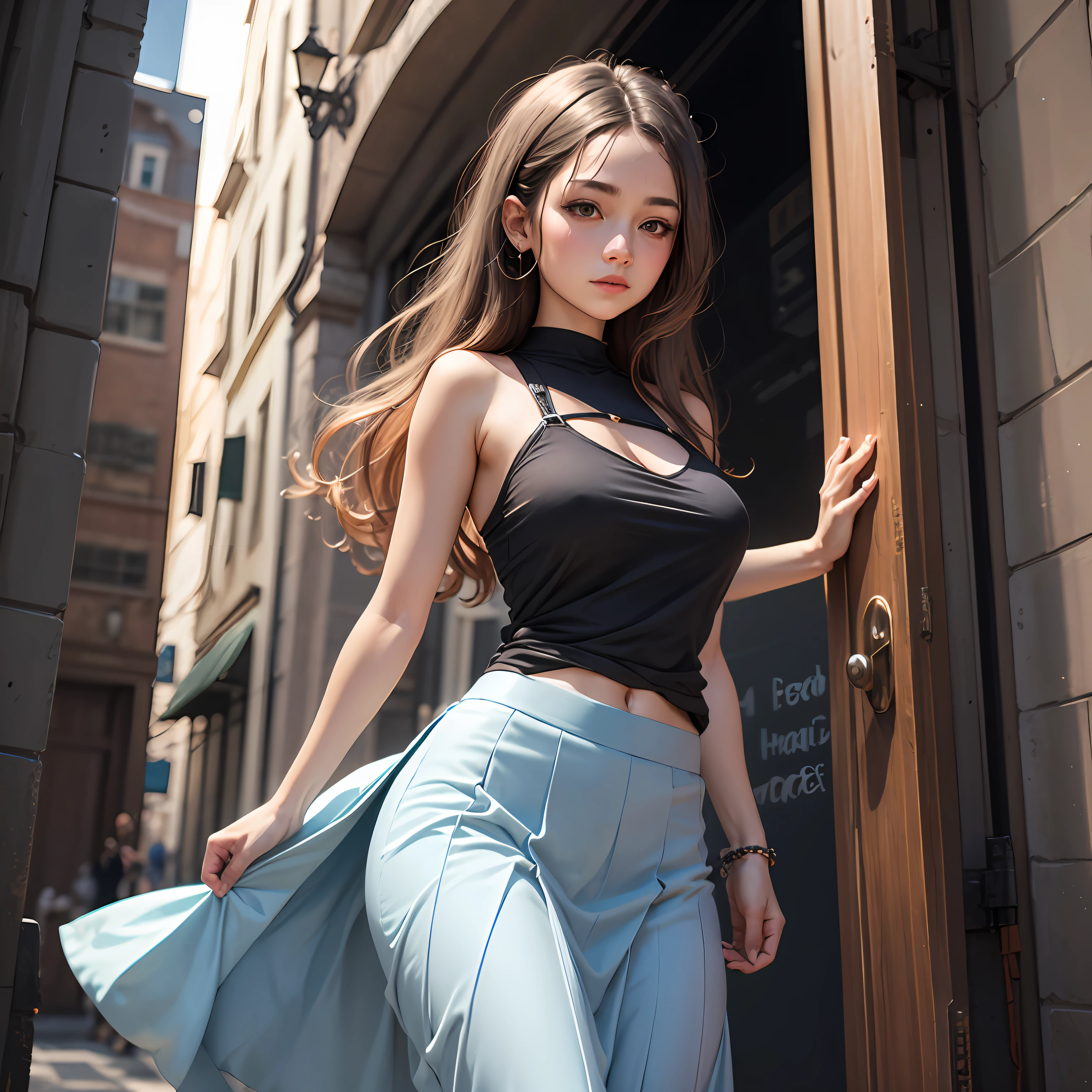 One guy，Light blue skirt，A half body --auto