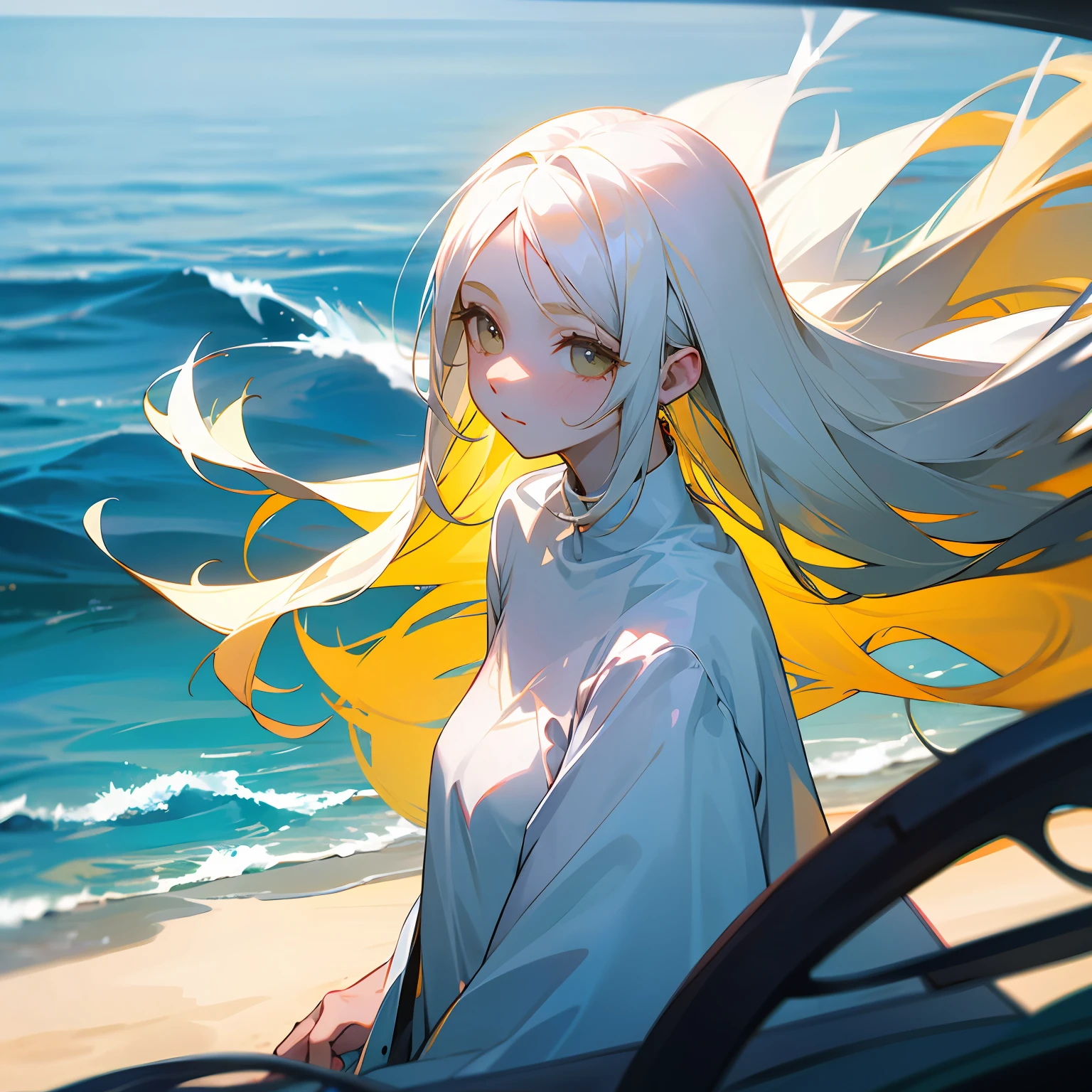 Looking at the sea white skin yellow hair beauty --auto