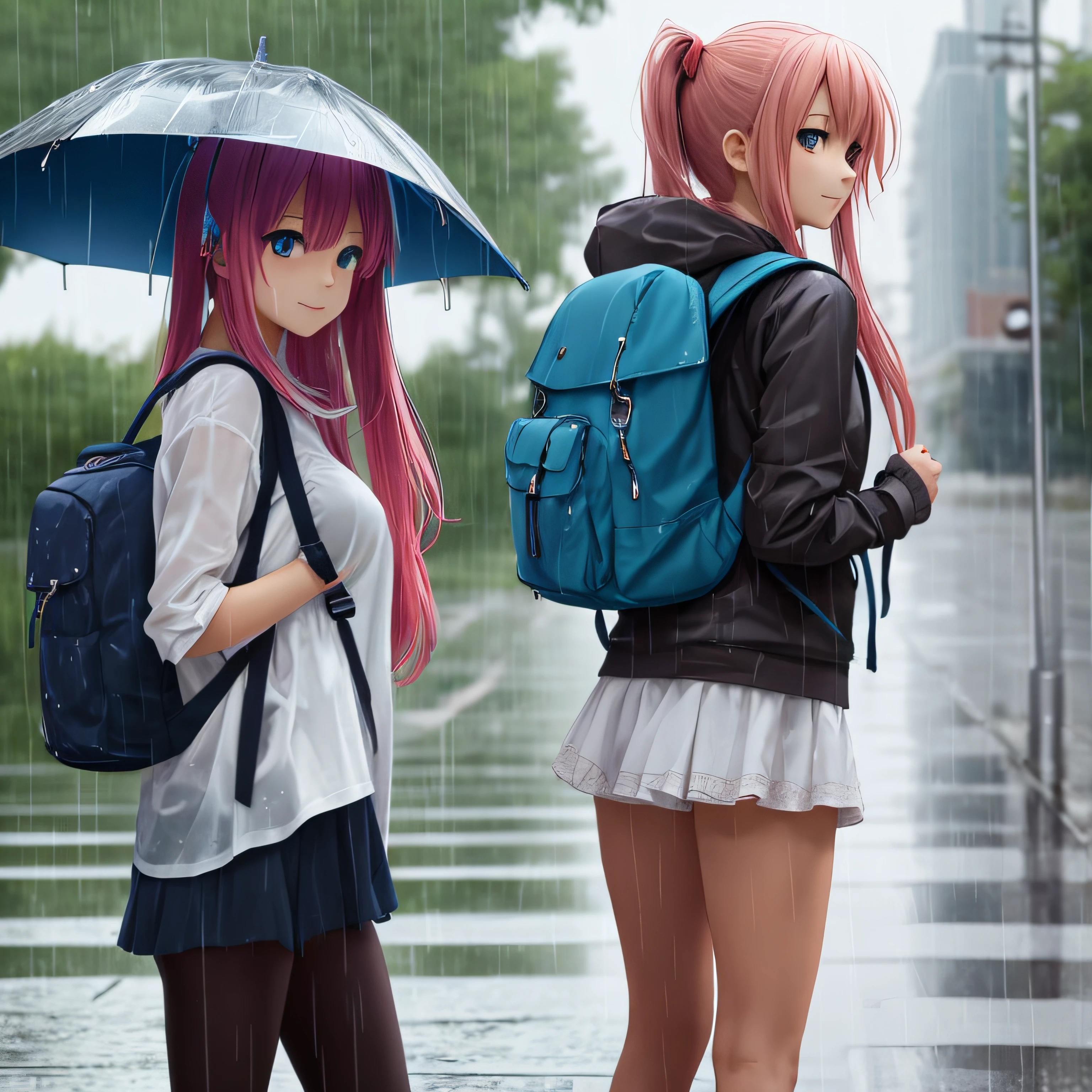 Anime girl in the rain with backpack --auto