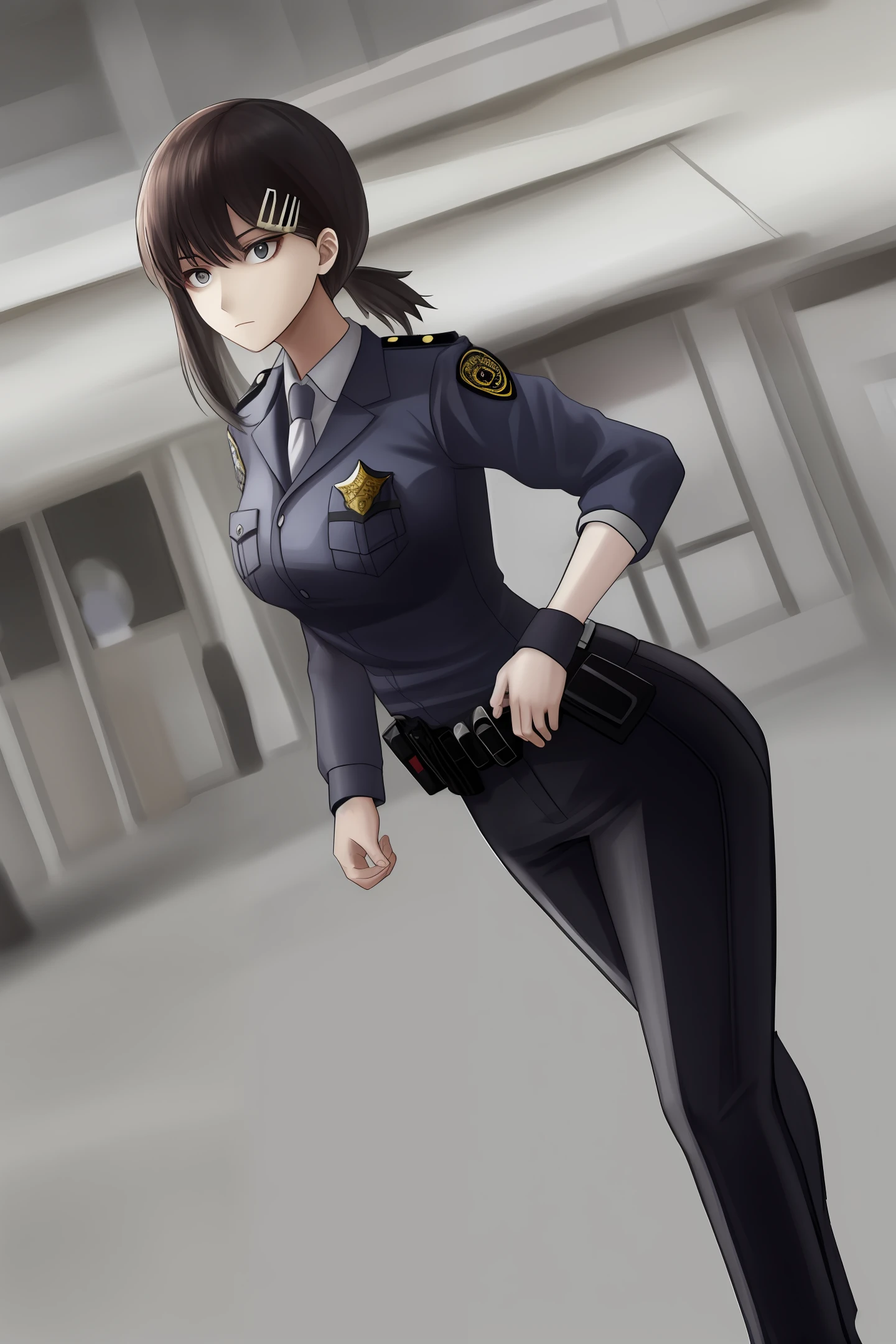 Police black silk white silk woman