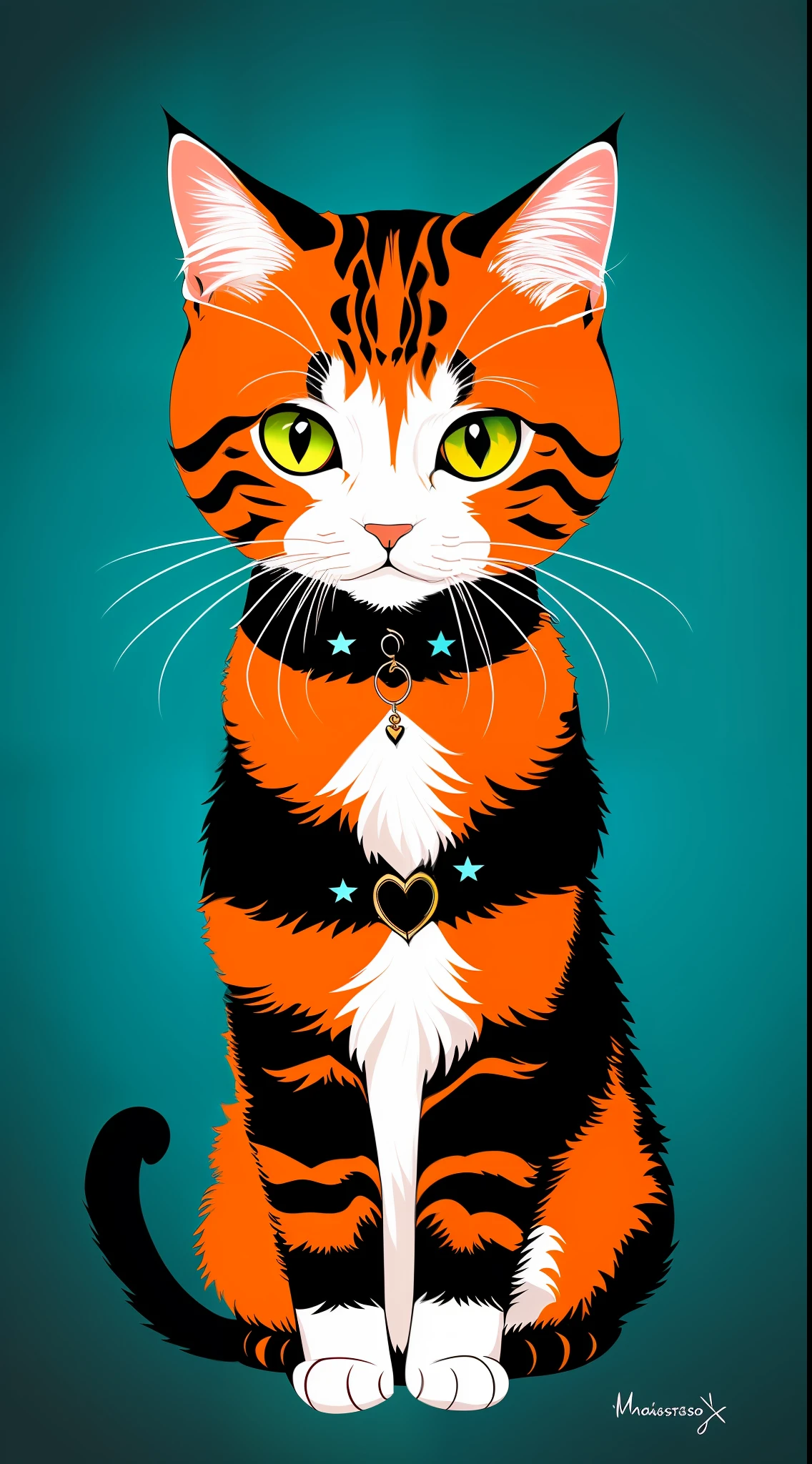 masterpiece, detailed, soft lighting, gothic cat with long red hair, orange eyes chibi, white background, simple background