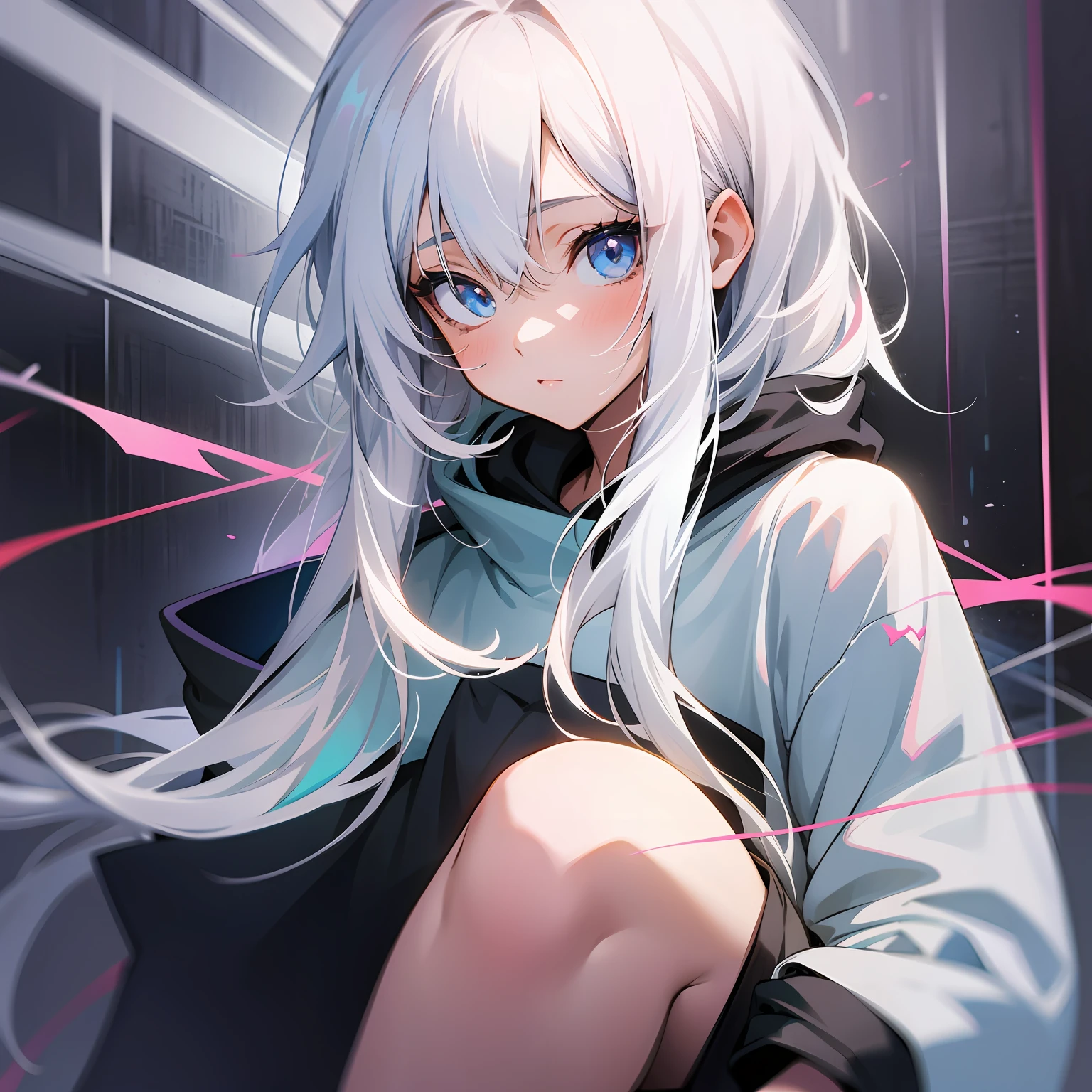 Girls black clothes, tech-style, silver hair, ultra-clear --auto