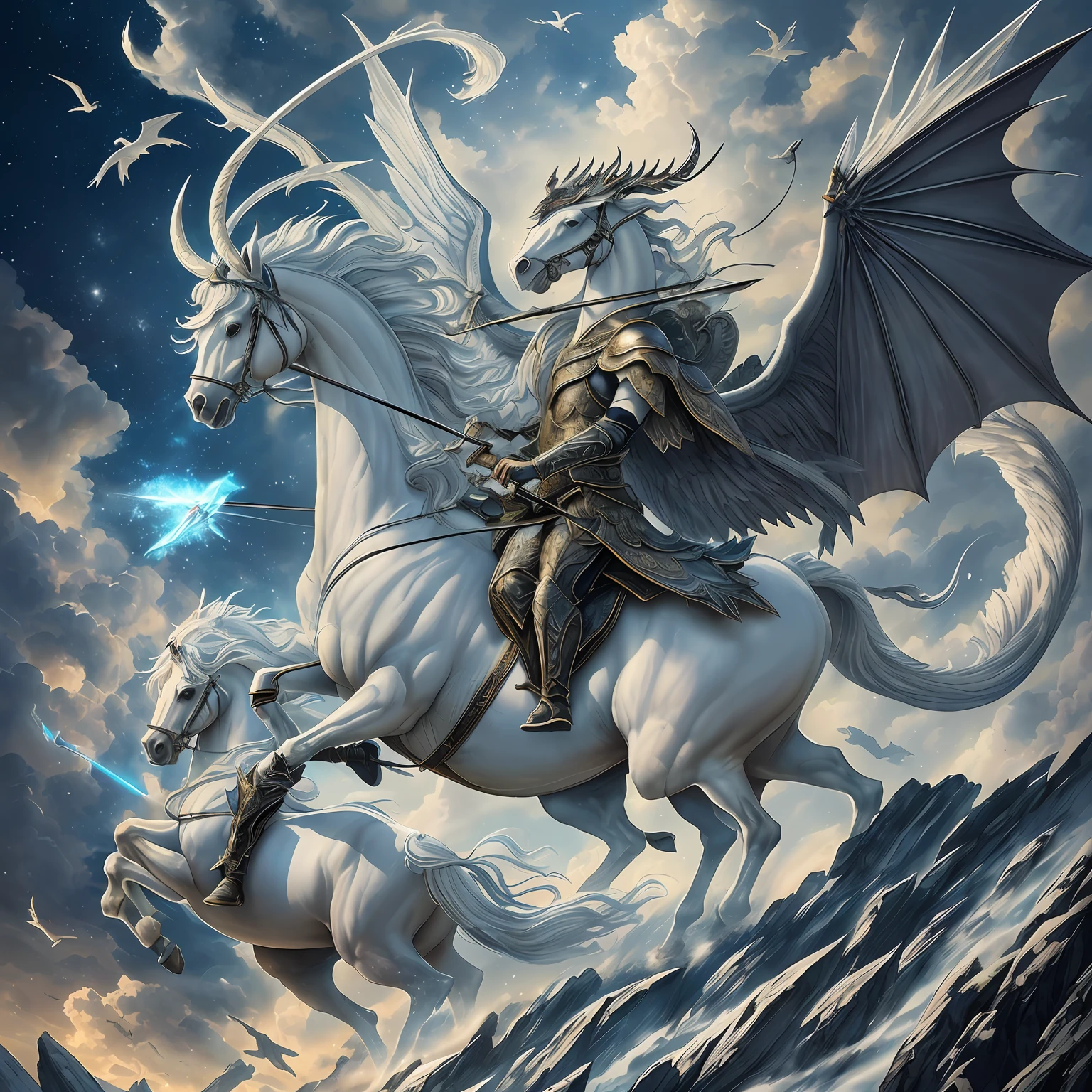 (The picture is the best),(Beautiful period costume)(A vast scene that surrounds the perimeter, Flying swords fly high)(Zhou Shen is frozen in the center of the scene, Dressed up),(The white robe is the main theme, Fresh and unearthly, Grasp the white details),(Nine flying swords of different colors surround Zhou Shen,There is a huge variety,The transparent sword body shows a light color), (Zhou Shen is beautiful and picturesque, Deep in the heart),(The overall scene is bright and airy,Clear and gentle and vibrant), (Long shots,(Add motion blur or light spots as appropriate)Present flying swords like dragons soaring into the air,Shine brightly, The meaning is profound and precise) --auto