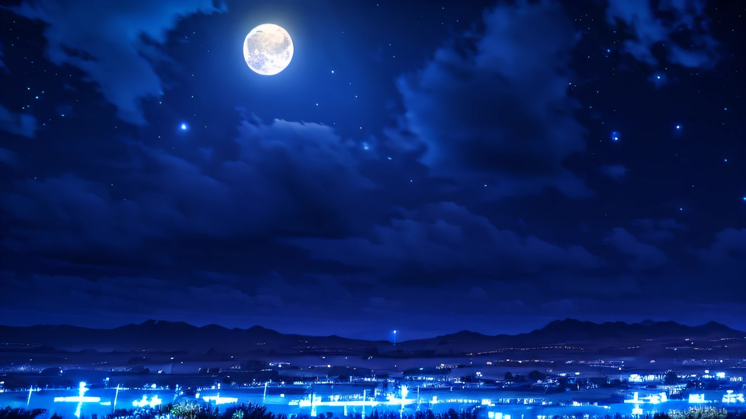 Night sky, full moon, Dark clouds, with the sky full of stars