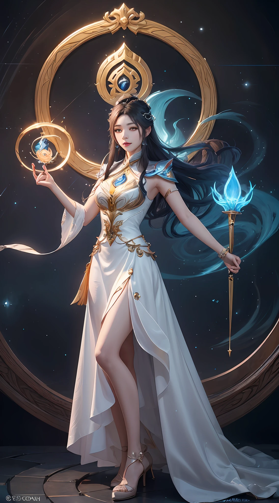 anime - style image of a woman in a white dress with long hair, full body xianxia, goddess. extremely high detail, trending on cgstation, irelia from league of legends, beautiful celestial mage, 8k high quality detailed art, irelia, astral witch clothes, highly detailed exquisite fanart, smooth anime cg art, extremely detailed goddess shot