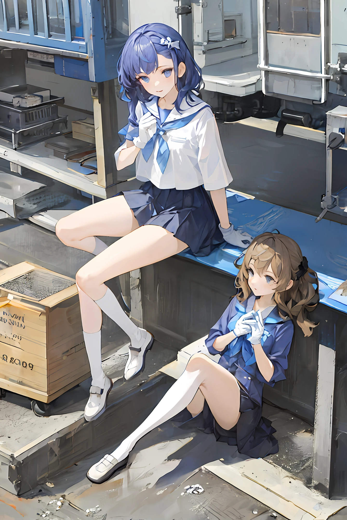 Junior high school students White latex gloves Chinese blue school uniform Transparent raincoat White socks White shoes On campus