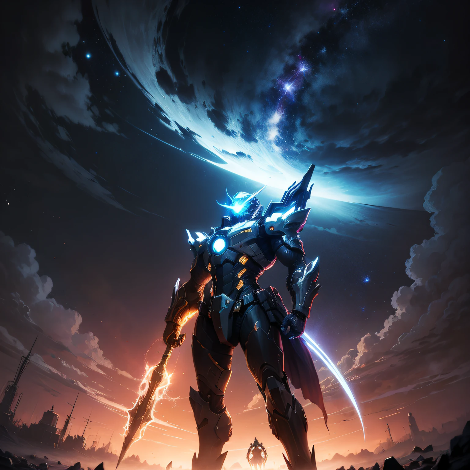 drak,starrysky,makina,sci-fy,with light glowing, --auto