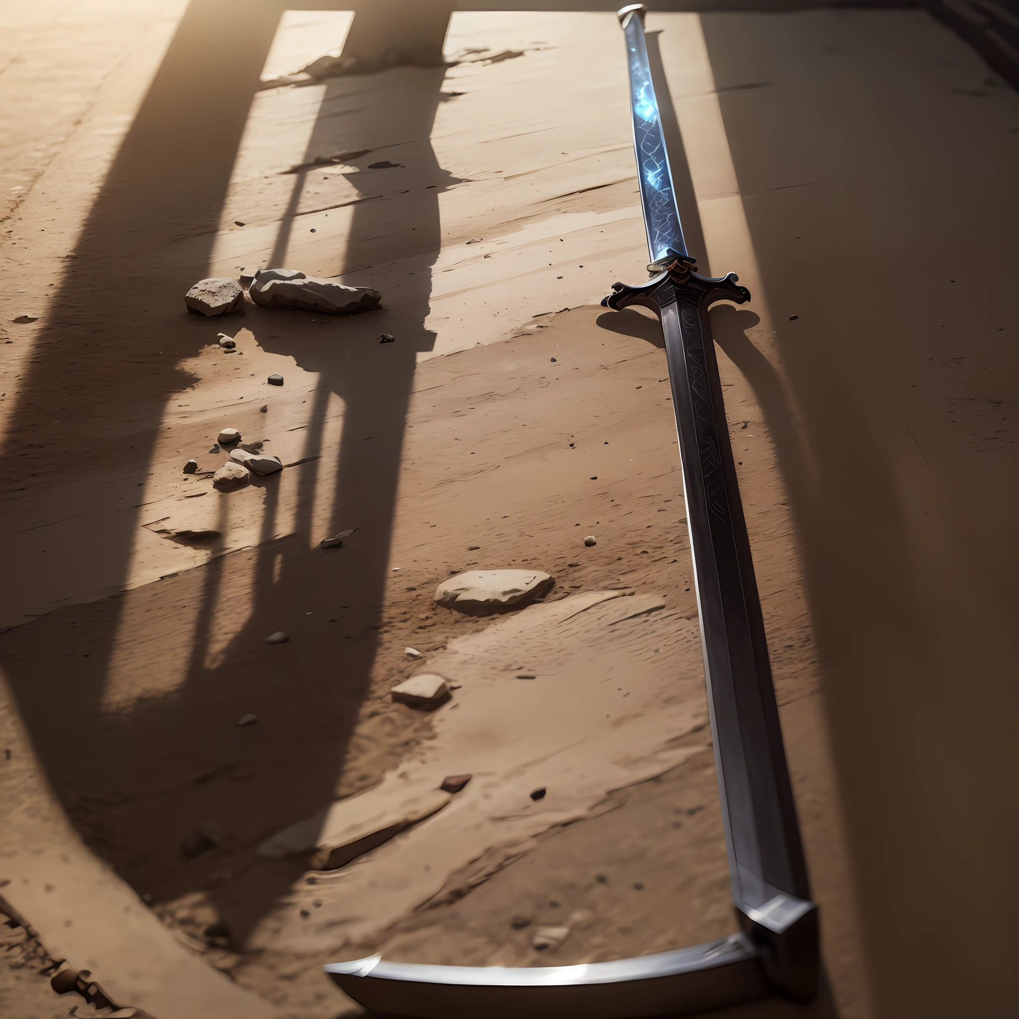 The ancient sword lay on a stone,Macro,4K,超高分辨率,Extreme light and shadow,Ray traching,HighestQuali,Full of details,Dusty,stale,Handsome --auto