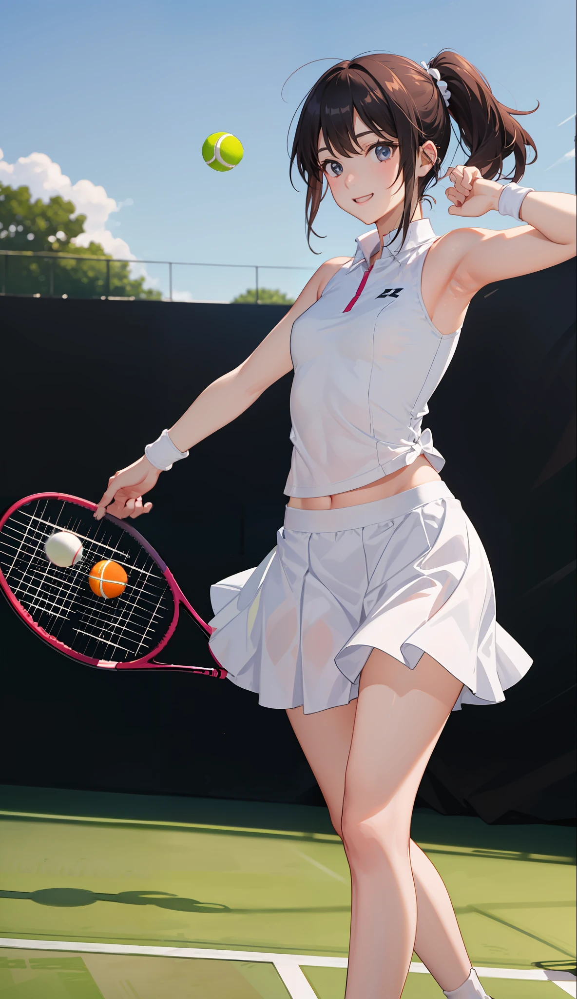 １The girls、Shirts、pleatedskirt、17 age、Bob Hair Style、A smile、A delightful!、japanes、enmaided、Chromo-white skin、Beautiful eyes、（small tits）、Playing tennis、Wimbledon、Wearing white tennis wear、电影灯光、