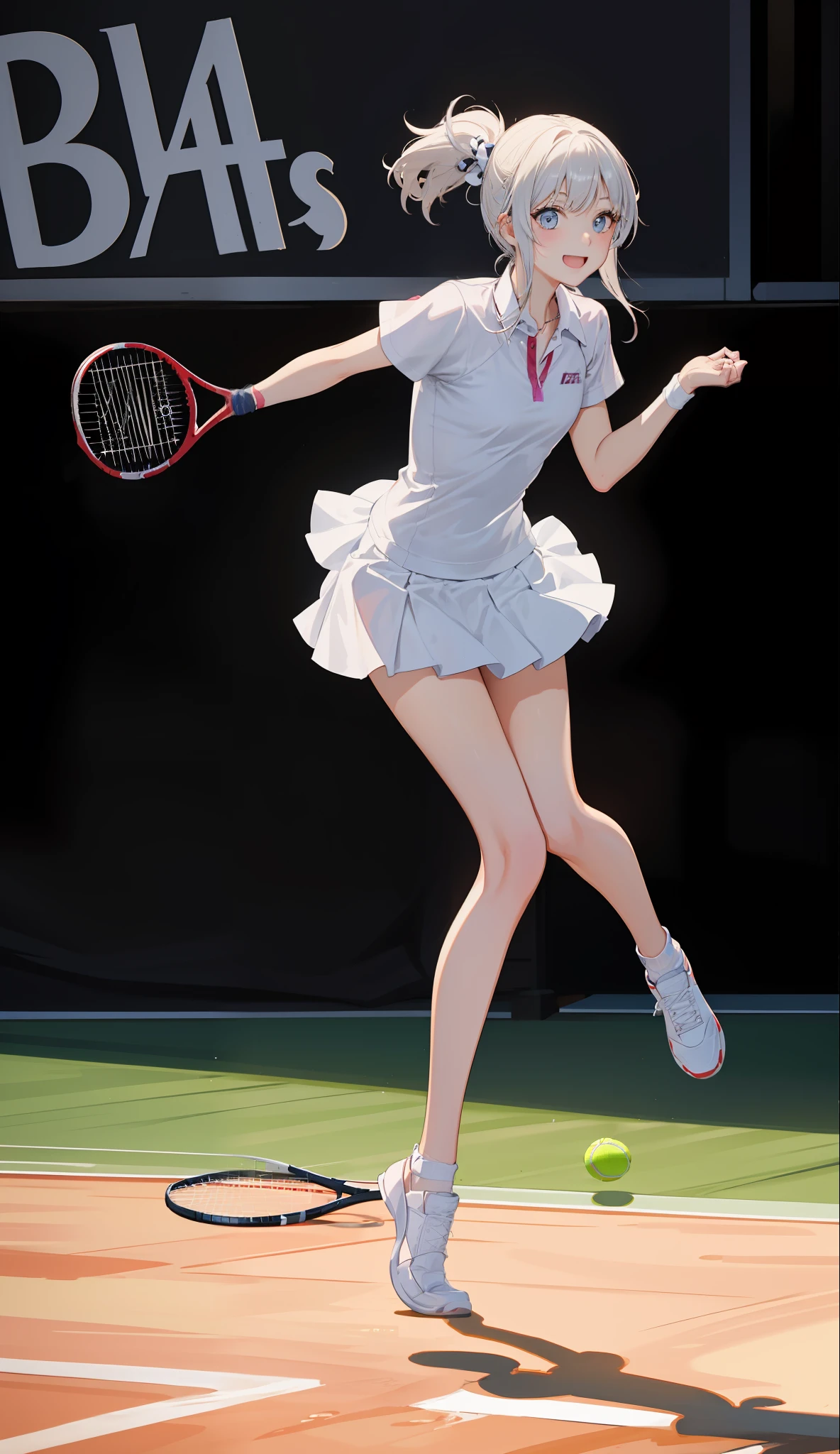 １The girls、Shirts、pleatedskirt、、Bob Hair Style、A smile、A delightful!、japanes、enmaided、Chromo-white skin、Beautiful eyes、（small tits）、Playing tennis、Wimbledon、Wearing white tennis wear、电影灯光、