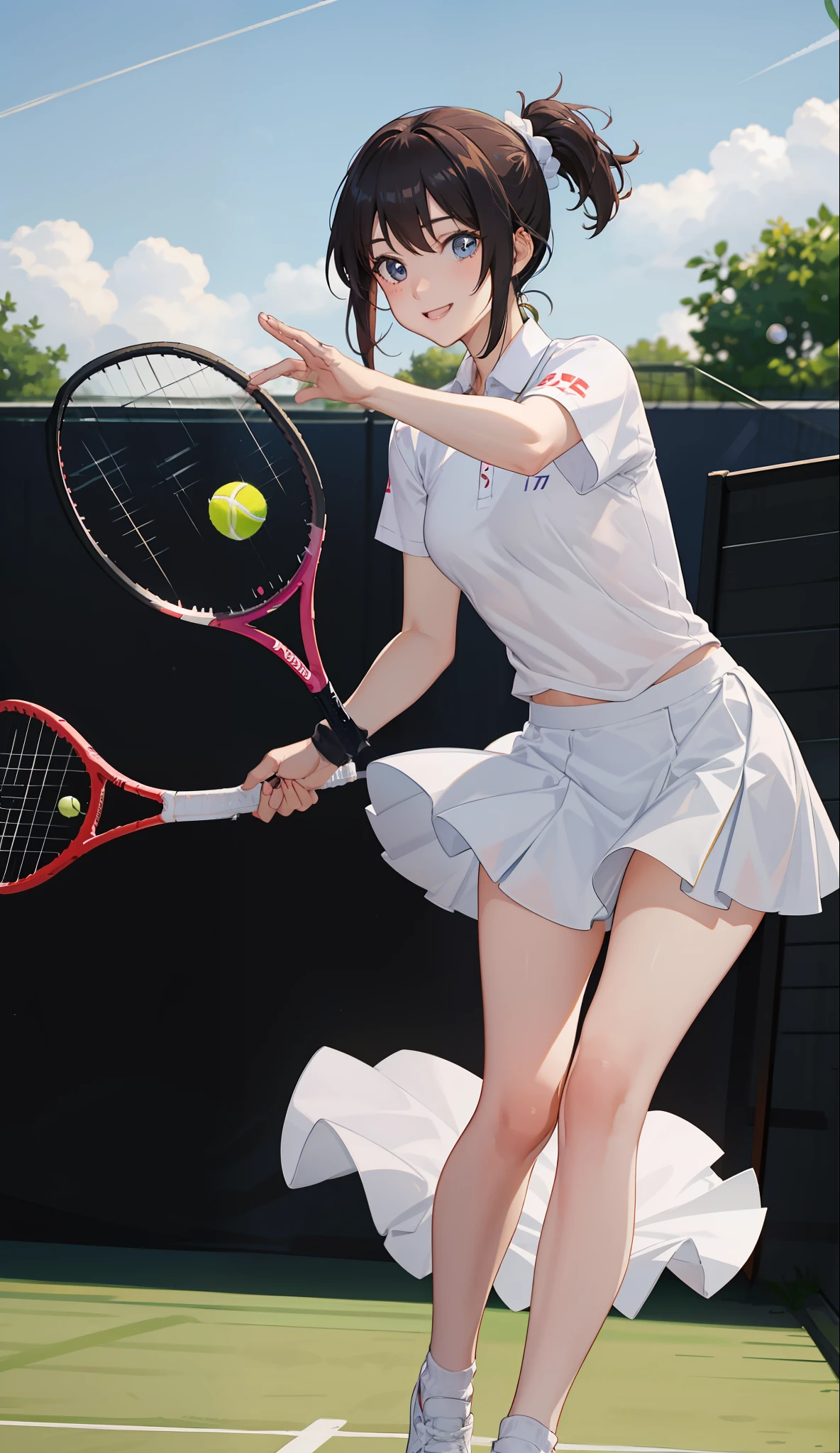 1The girls、Shirts、pleatedskirt、17 age、Bob Hair Style、A smile、A delightful!、japanes、enmaided、Chromo-white skin、Beautiful eyes、(small tits)、Playing tennis、Wimbledon、Wearing white tennis wear、电影灯光、