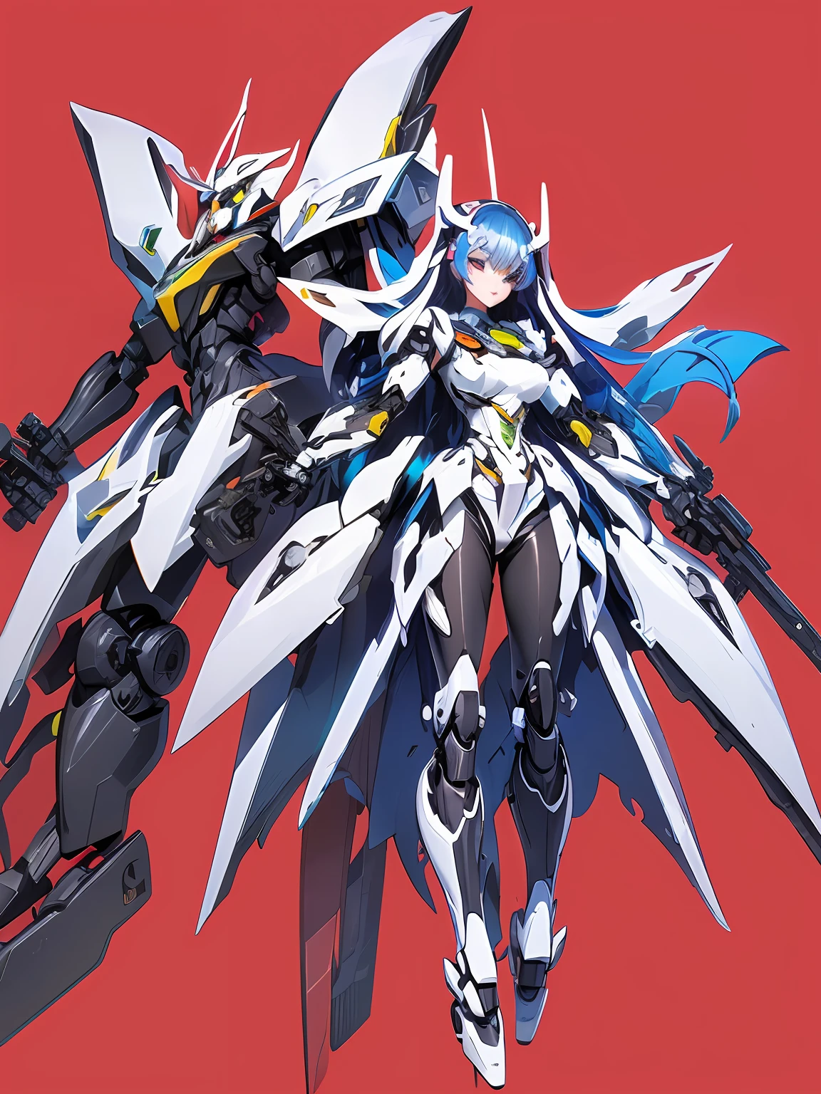 Mecha style beauty on red background