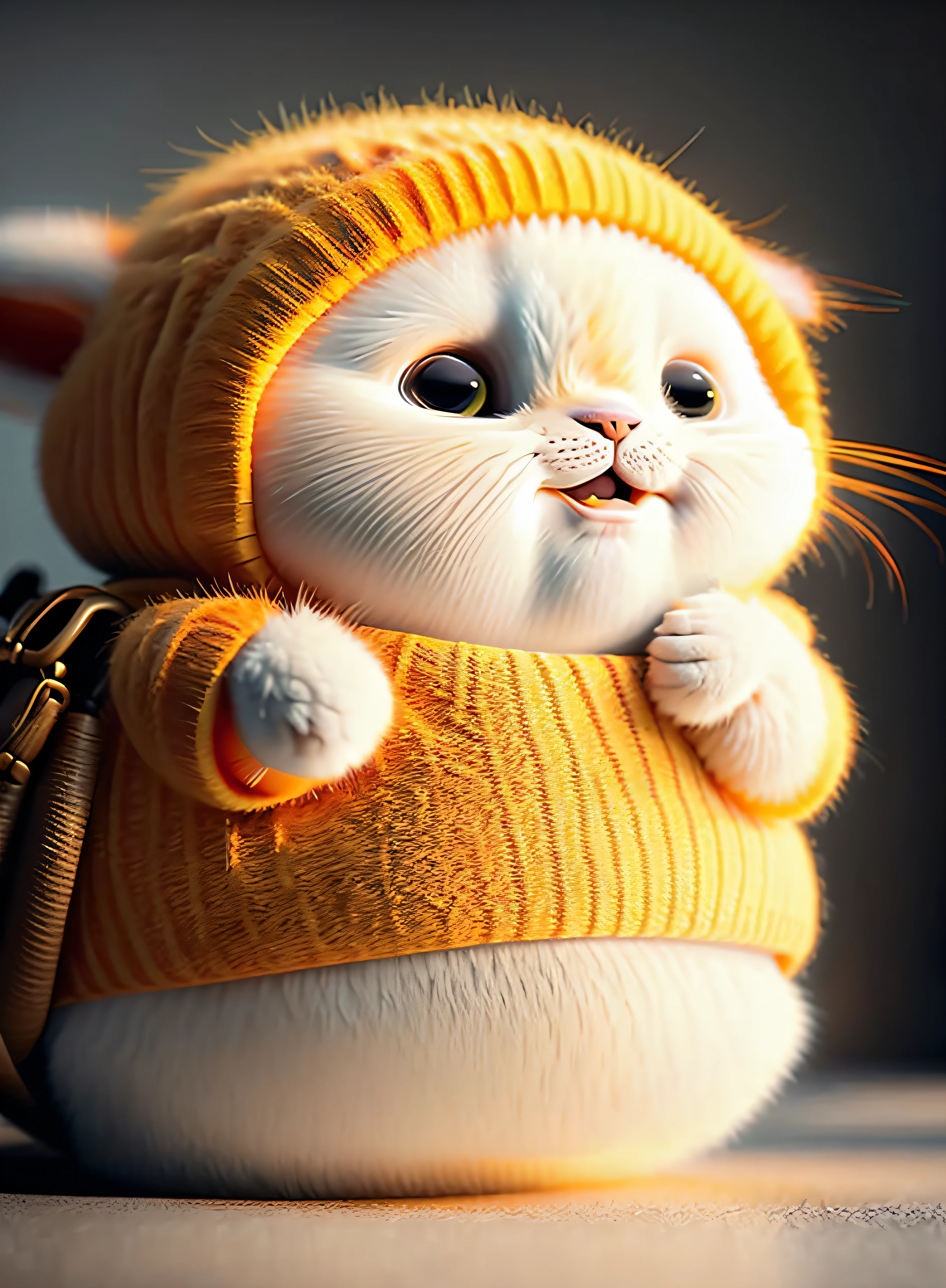 cat, orange, fat, garfield, no_humans, depth of field, disney style, DARK_Glam, wearing DRK_Glam, deep shadow, (dark: 1.4), (8k, RAW photo, best quality, masterpiece: 1.2), big expression happy with mouth