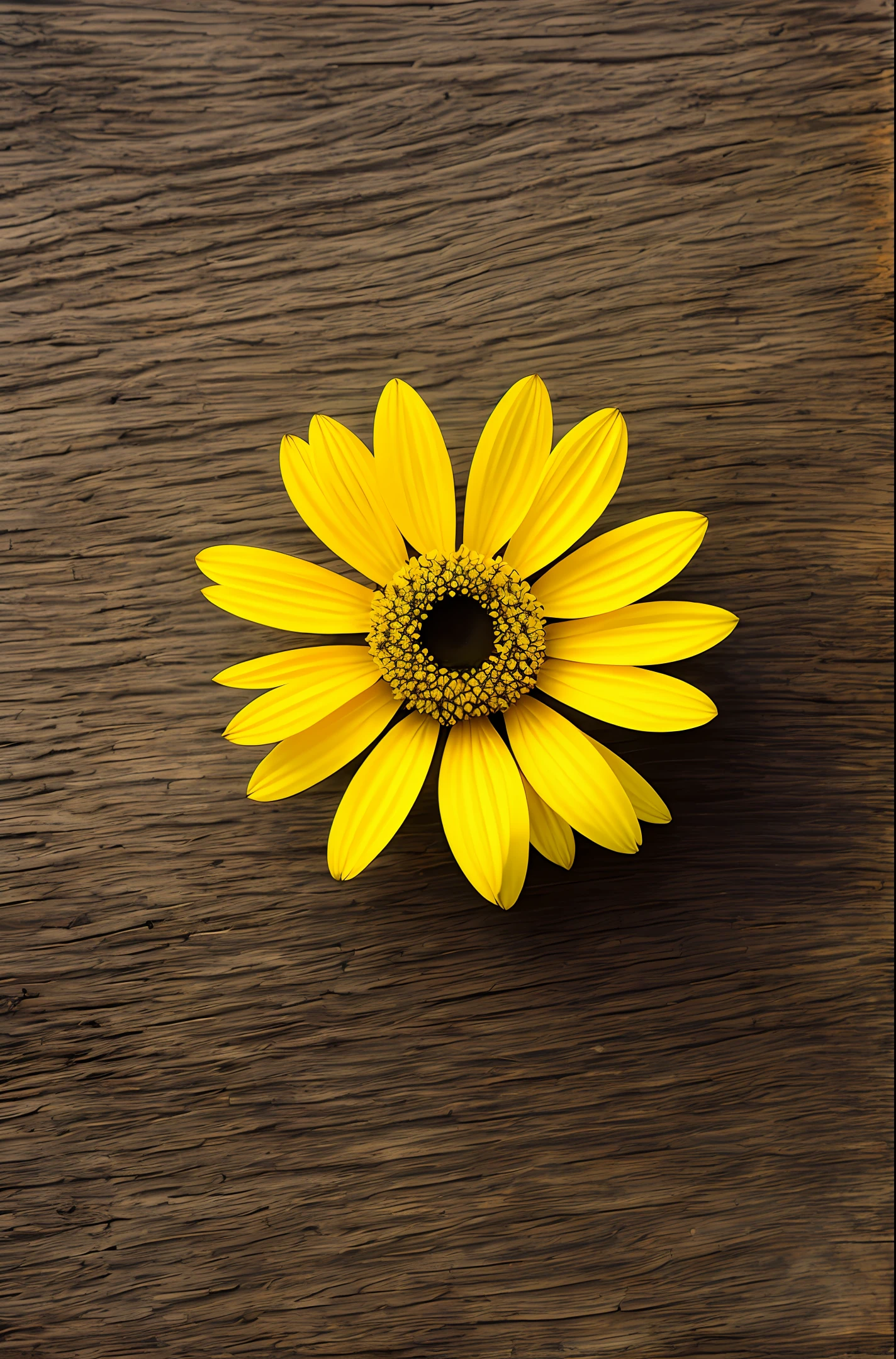 MJ A small yellow flower grows on a piece of wood,A unique existence,In the style of surreal elements,The thin pattern of the petals resembles the pattern of a work of art,Exudes a mesmerizing glow,Sharp and prickly,Natural phenomena,Naturalistic pose, --v 5.2