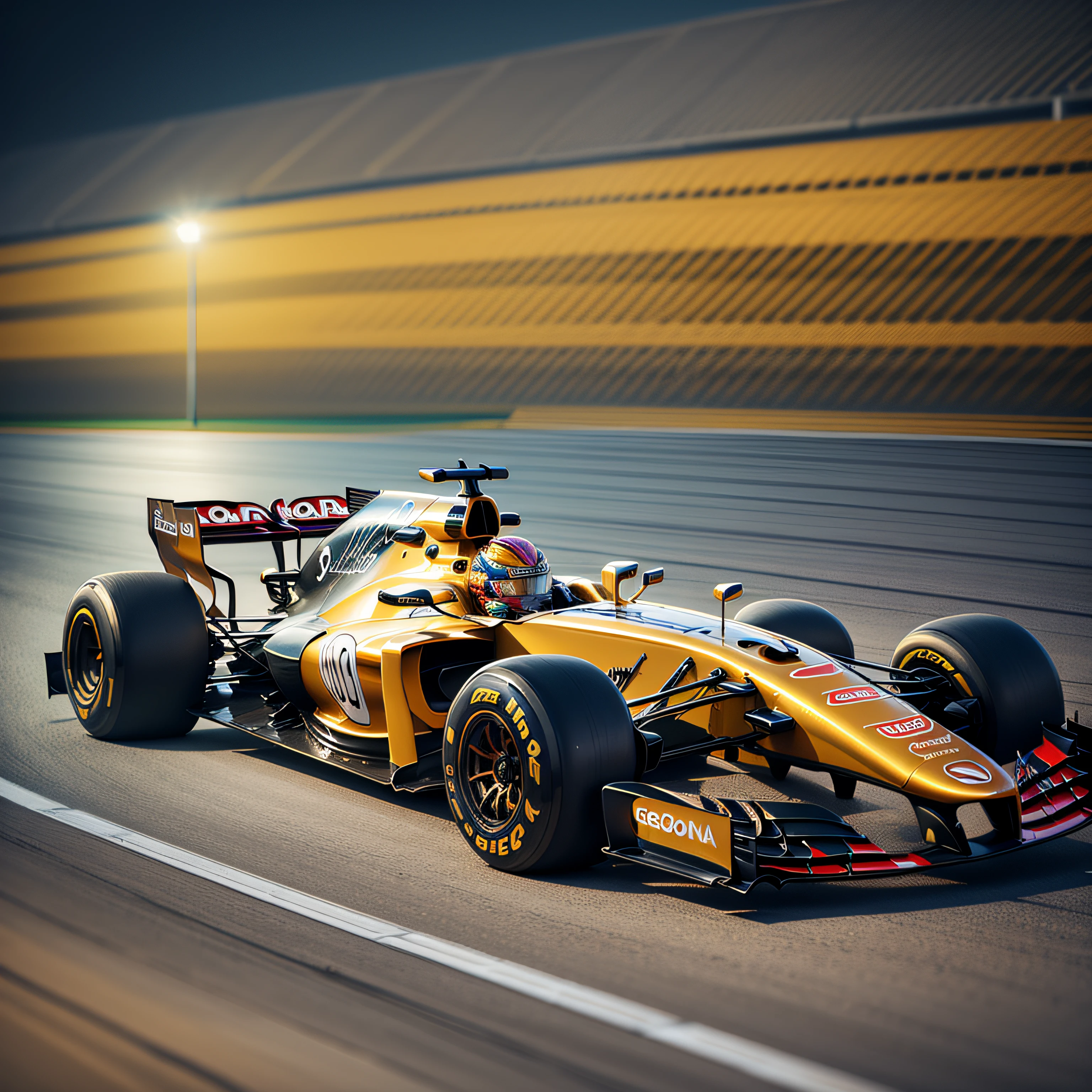 (mais alta qualidade), (Carros de Formula 1), (carros com pintura em branco com desenhos em azul e amarelo), lifelike lighting, foco nitido. --auto