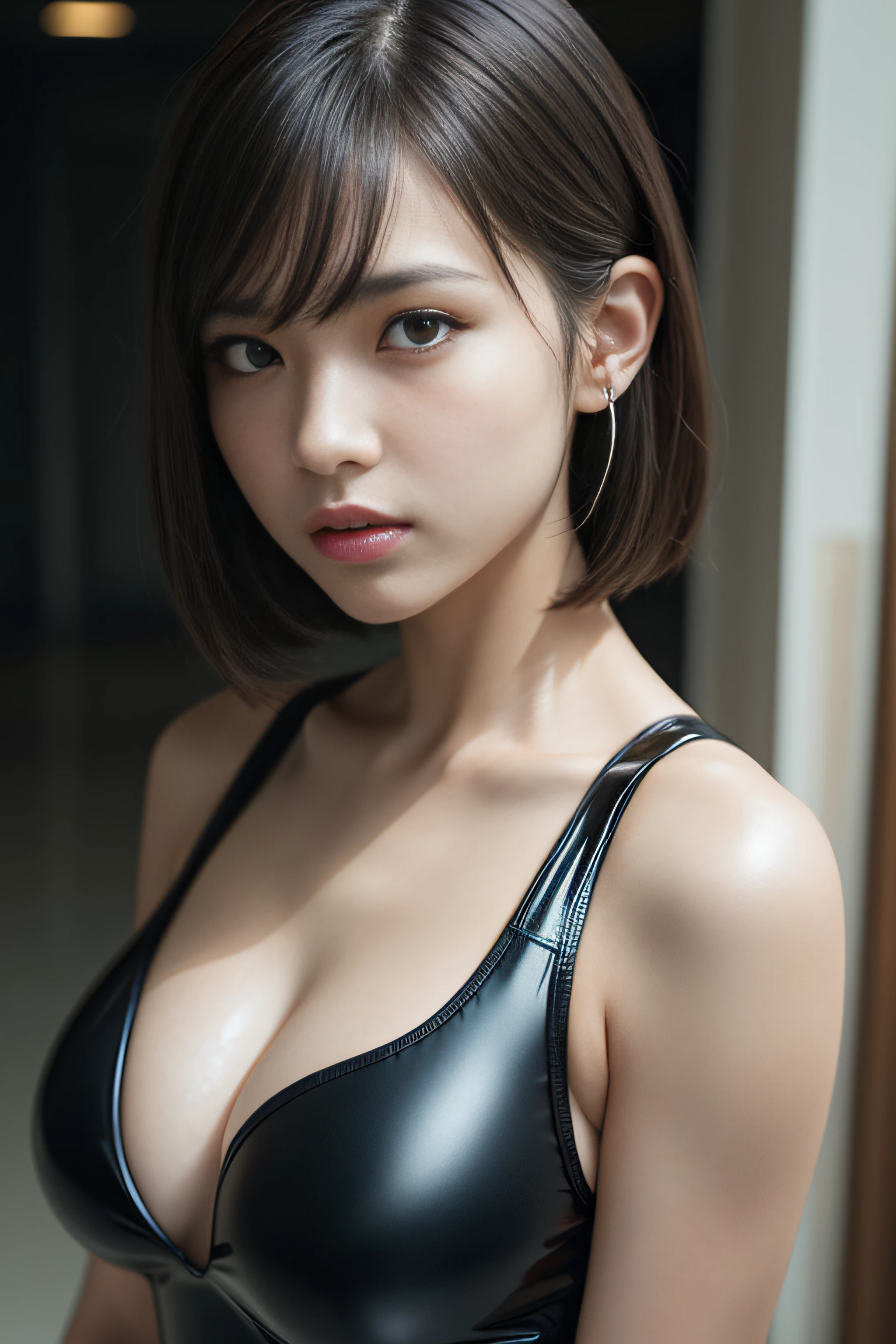 (masterpiece, best quality:1), (photorealistic:1.2), light, depth of field, (detailed face, face focus:1), game cg, ultra detailed, 8k, intricate details, hiqcg,
1 girl, solo,
one-piece_swimsuit,
full body,　latex latex rubber