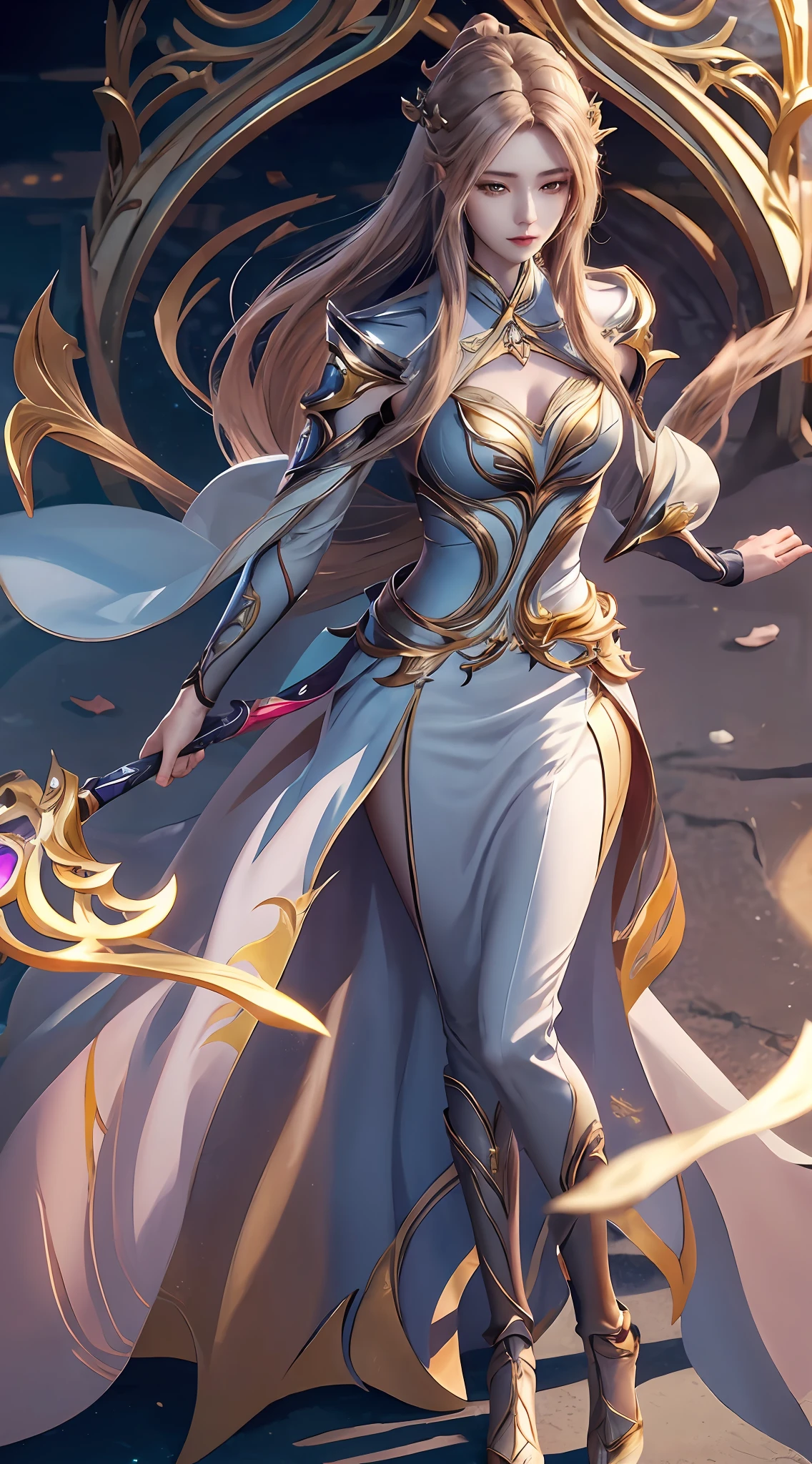 anime - style image of a woman in a white dress with long hair, full body xianxia, goddess. extremely high detail, trending on cgstation, irelia from league of legends, beautiful celestial mage, 8k high quality detailed art, irelia, astral witch clothes, highly detailed exquisite fanart, smooth anime cg art, extremely detailed goddess shot