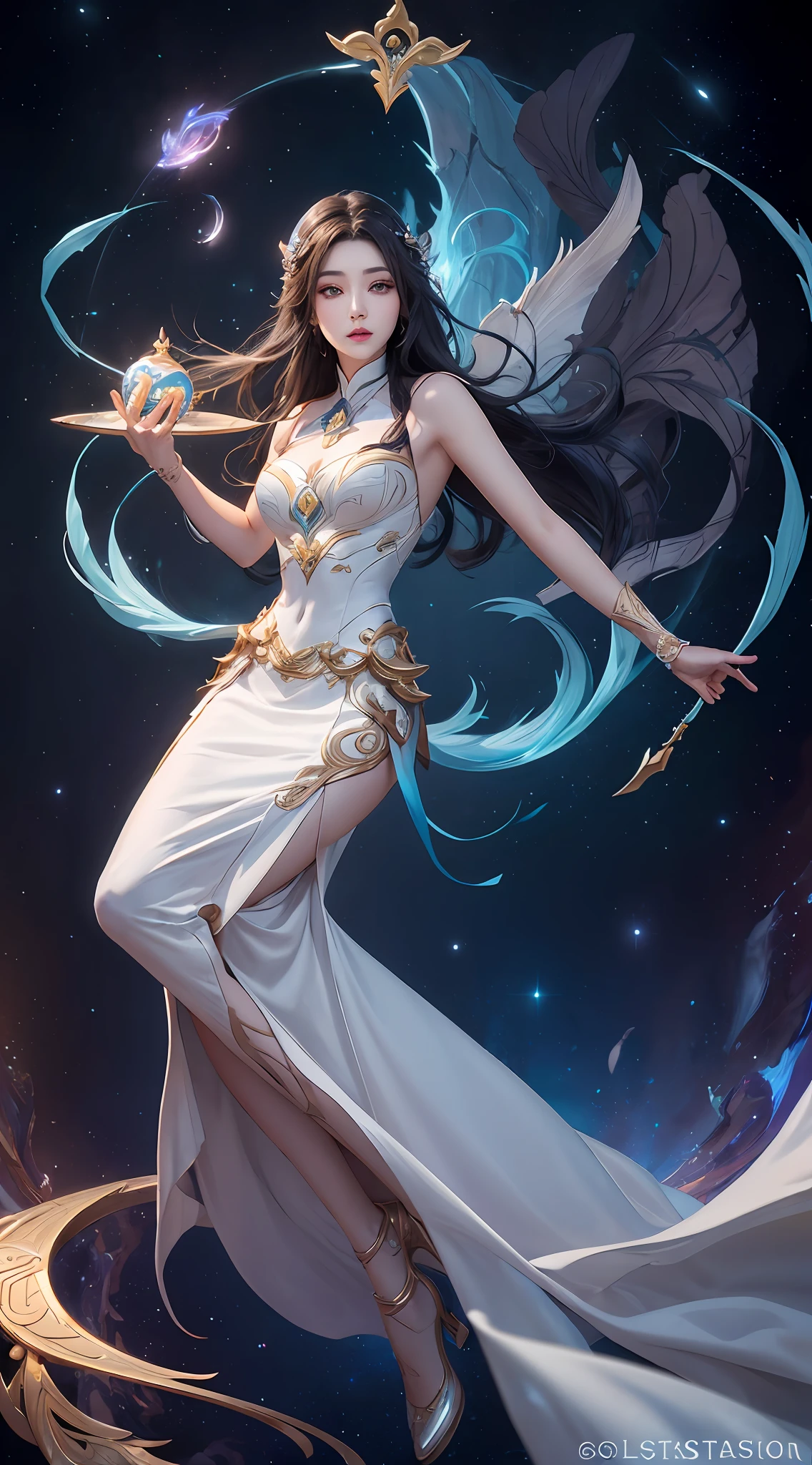 anime - style image of a woman in a white dress with long hair, full body xianxia, goddess. extremely high detail, trending on cgstation, irelia from league of legends, beautiful celestial mage, 8k high quality detailed art, irelia, astral witch clothes, highly detailed exquisite fanart, smooth anime cg art, extremely detailed goddess shot