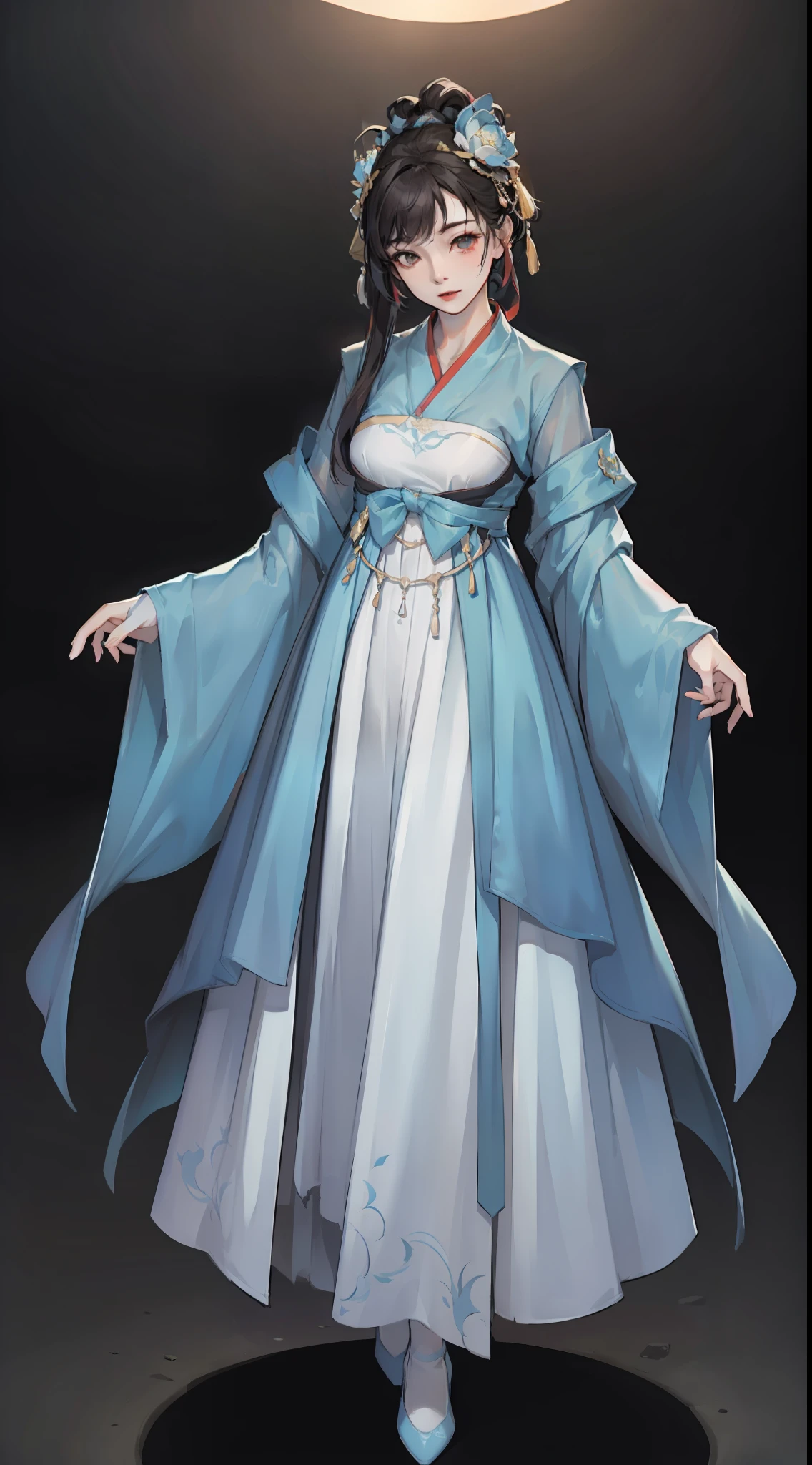 1 woman、Full body standing painting、Clear face,Bust-length skirt,Gorgeous costumes、Accessories,Yingluo Huanpei,high detal,cinematic colorgrade,Ultra-high resolution,best qualtiy,Sharp focus,tmasterpiece,(The is very detailed的 CG unified 8k 壁纸)