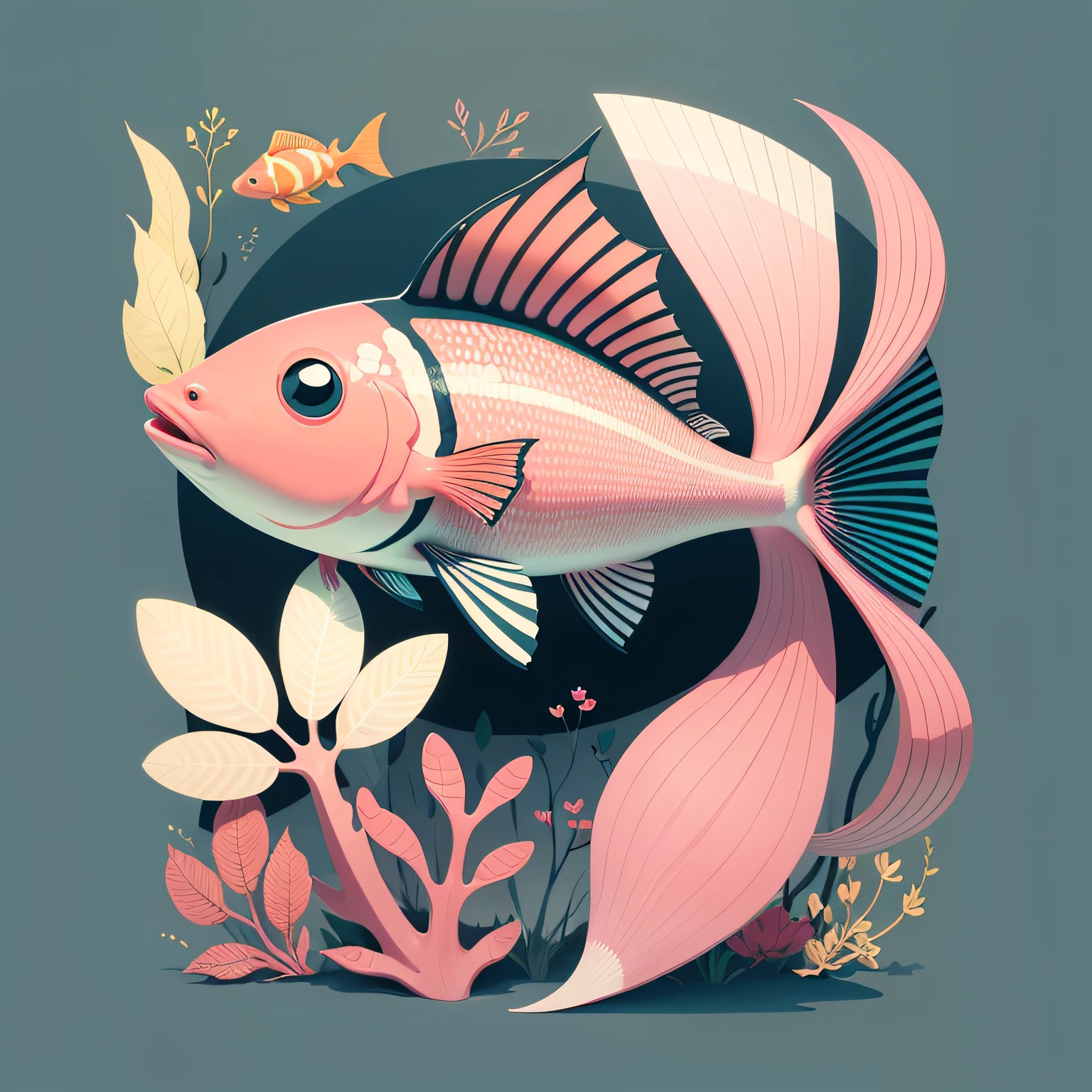 Flat illustration,A fish,In pink,line sleek,adolable,k hd