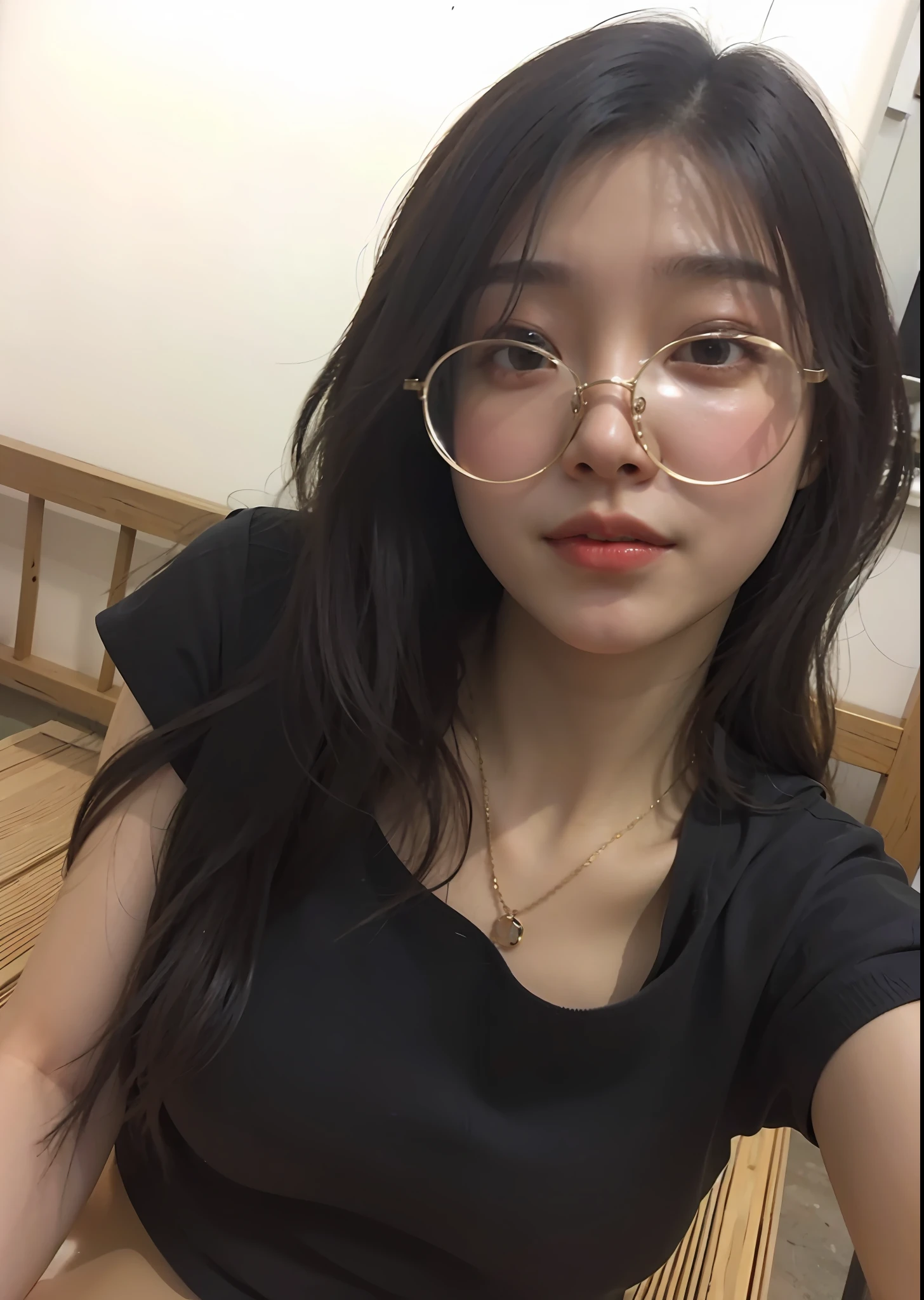 There was a woman with glasses sitting on a bench, Korean girl, 18 years old, 2 2 years old, With glasses, 21 years old, 2 3 years old, 2 7 years old, 1 6 years old, 2 8 years old, Korean woman, jaeyeon nam, 2 4 years old, ulzzangs, 19 year old girl sexy