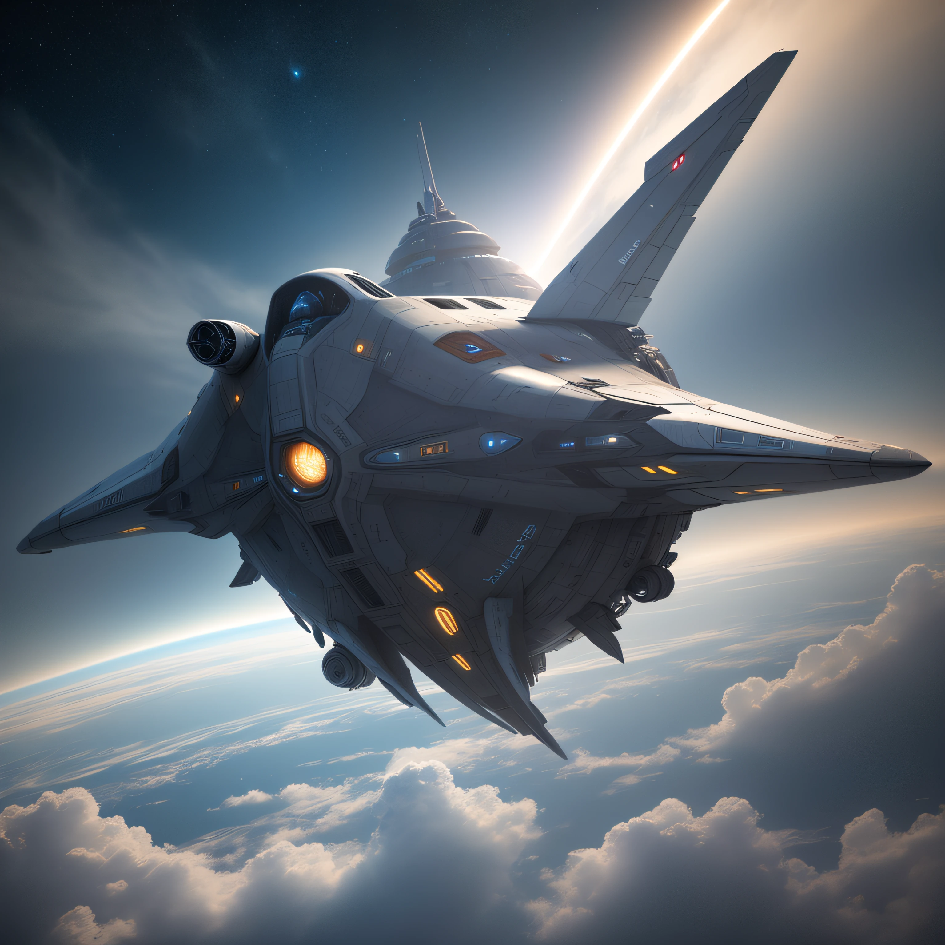 futuristic space plane flying in the sky --auto