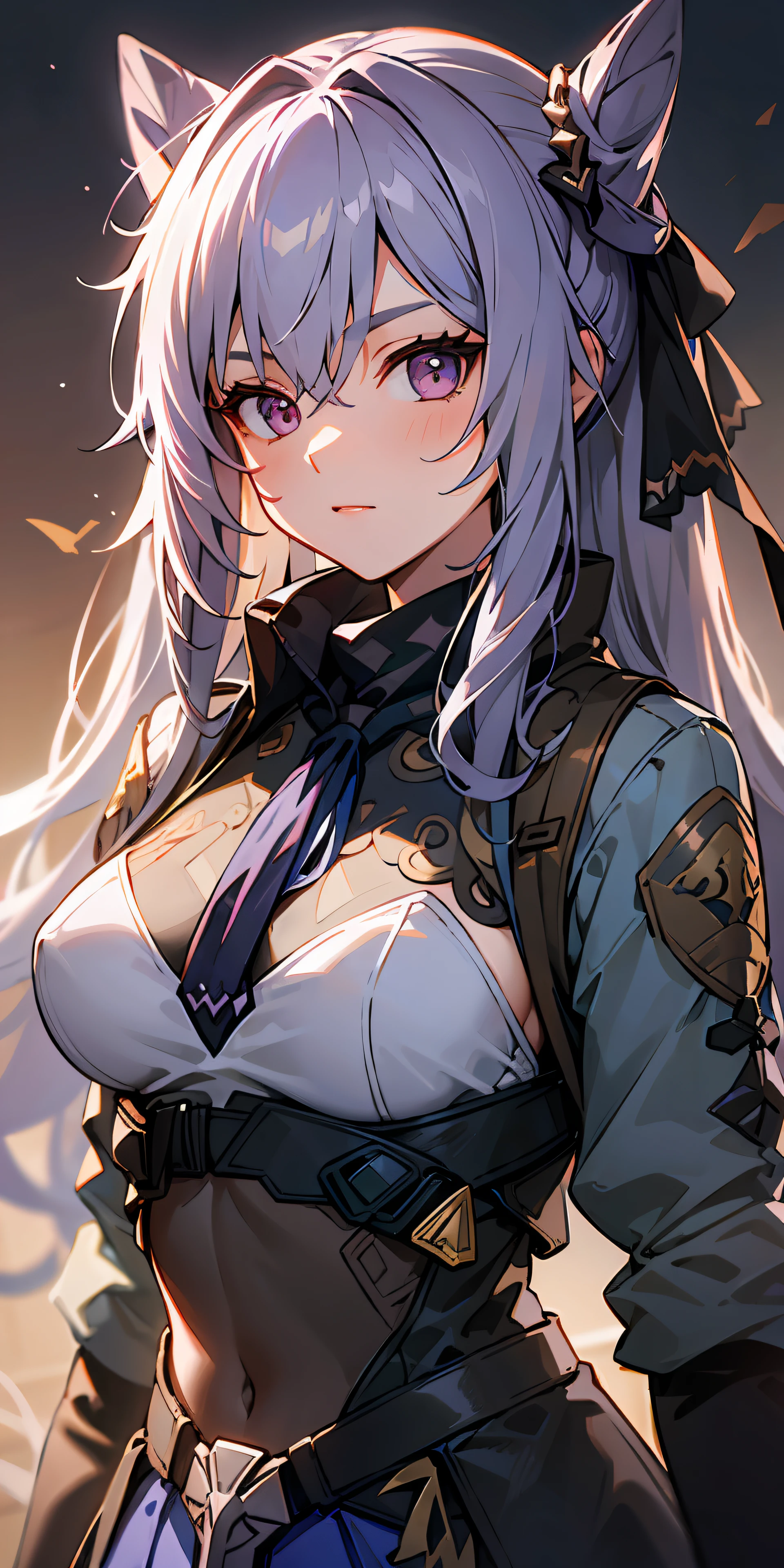 (masterpiece, best quality),1girl with long white hair sitting in a building edge, phantasy star online 2 new genesis, her hand under her chin, warm lighting, white dress, blurry foreground