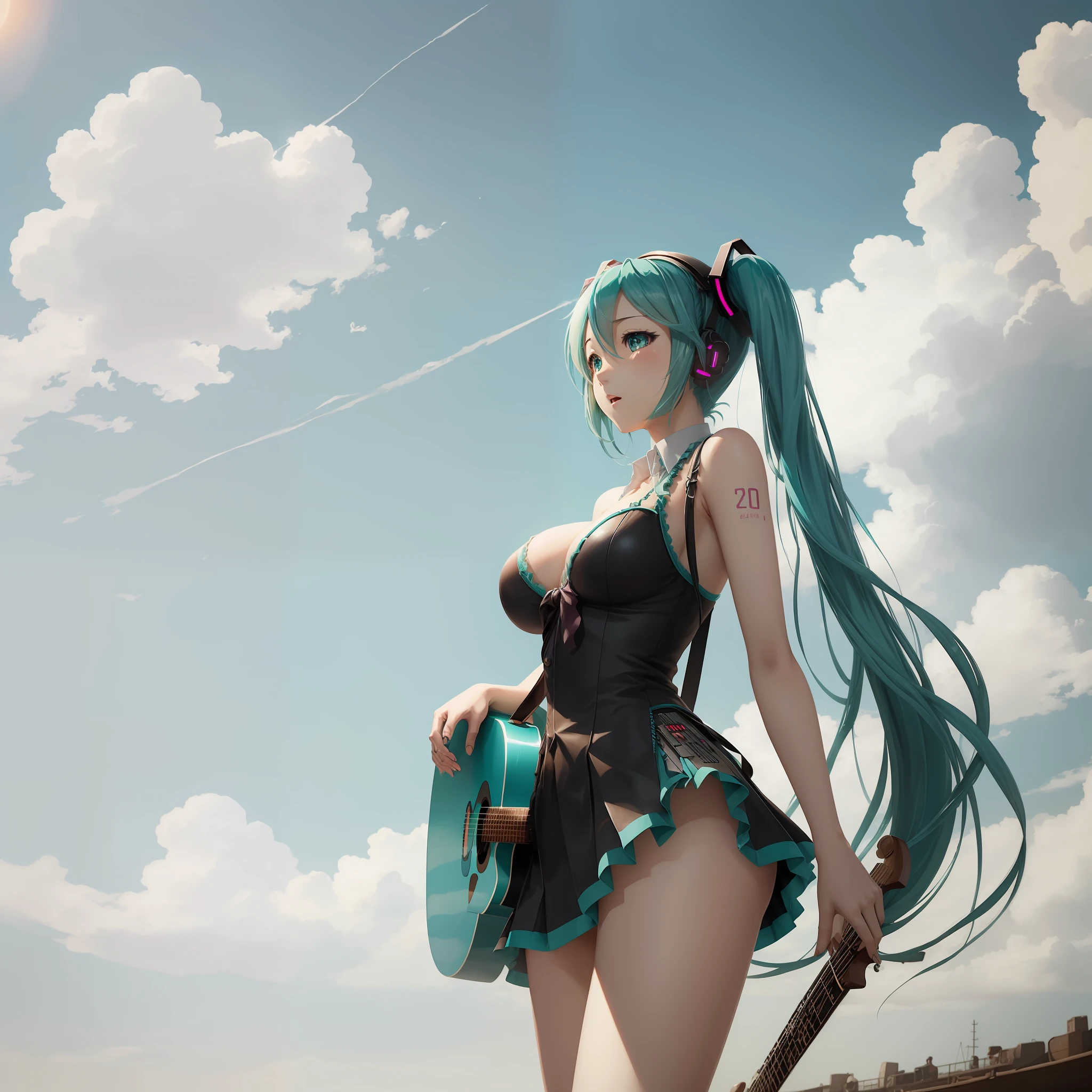 Big breasts Hatsune Miku,eventide,Light wind,Play the lute --auto