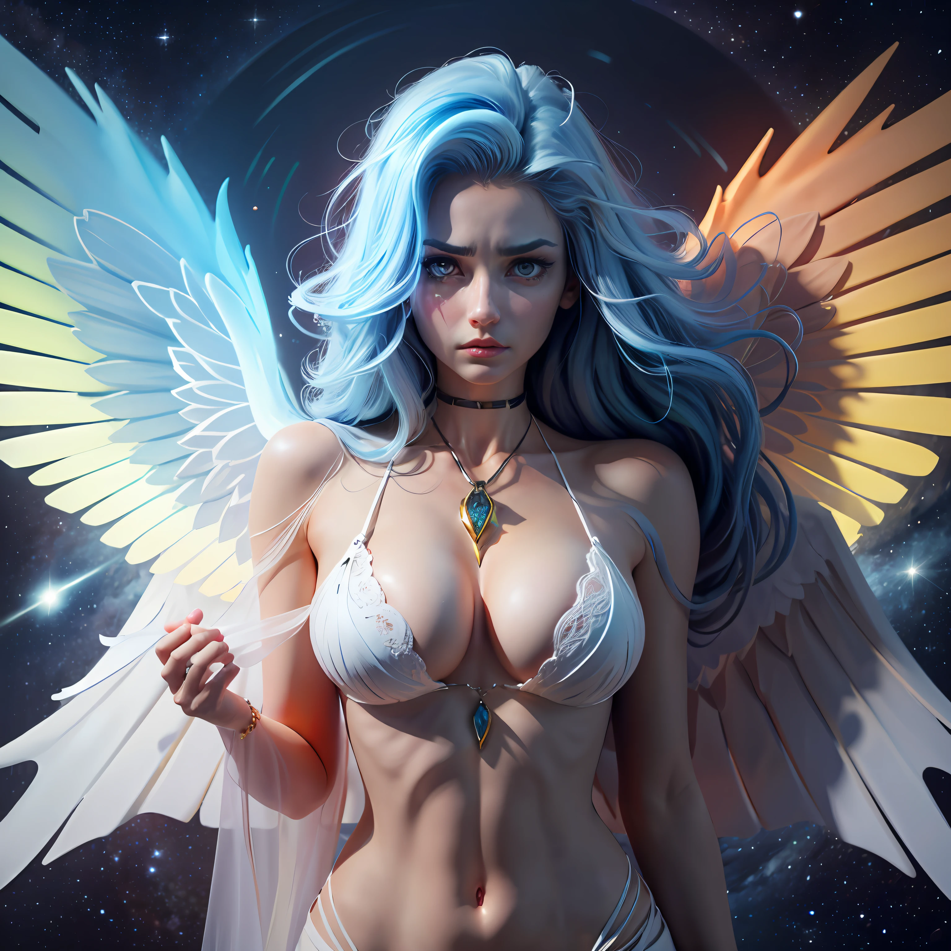 Lori huge breasts cleavage，White skin of the，Beautiful transparent wings，Colorful hair，Cosmic-like eyes with a cold expression --auto