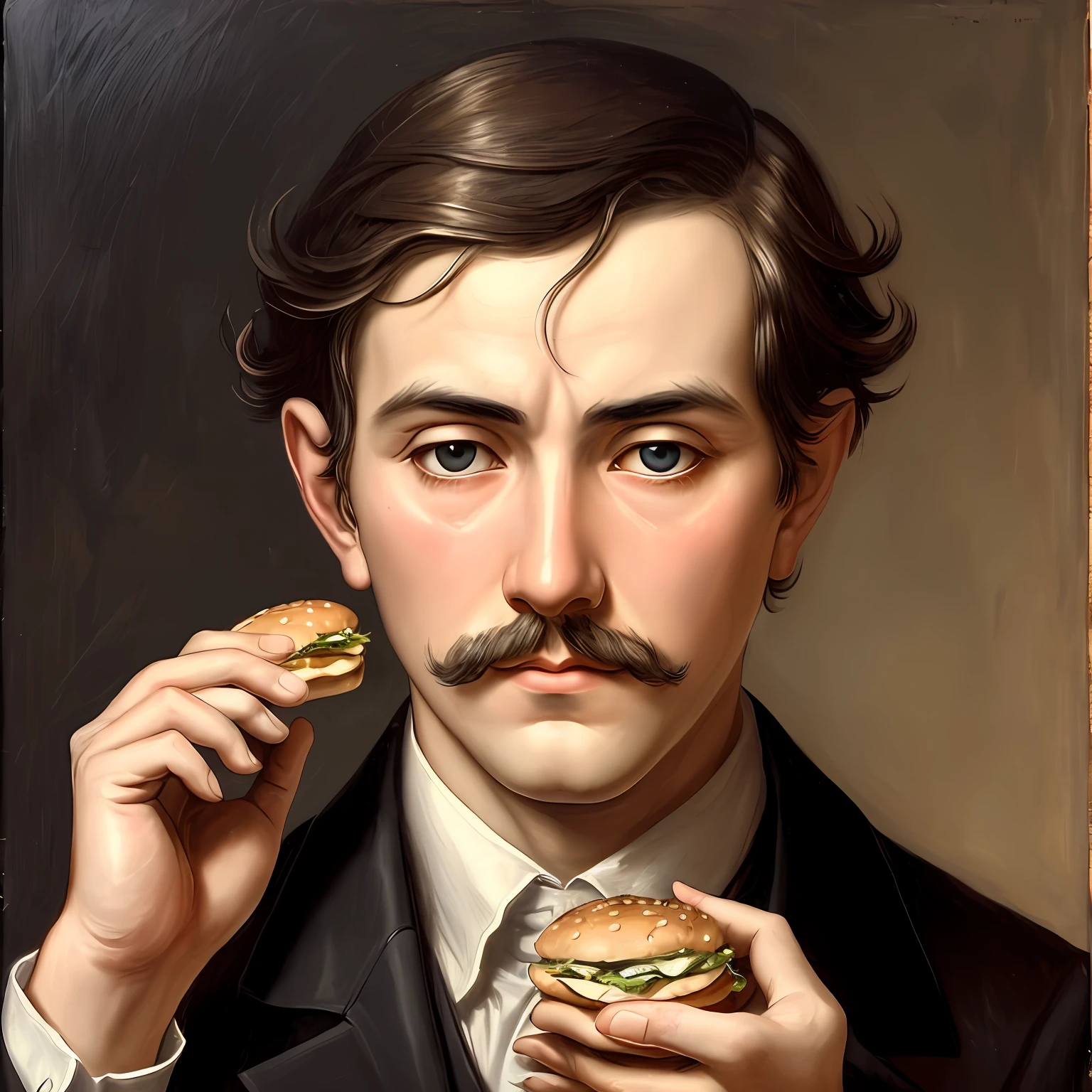 (((Crying despair)))The man stared lovingly at what he was holding in his hands(((hamburger))),Emotionally rich;The picture is full of dramatic details,Especially facial features,The background also has a yearning mystery;The whole picture presents a fantastic effect,As charming as a painting;Hopefully, this will push the trend to the top of the arts!UHD high resolution,(((Laurel D Austin)))Factor 1.8,Frontlighting,Atmospheric light and shadow;Join to express the diversity of the picture。 --auto