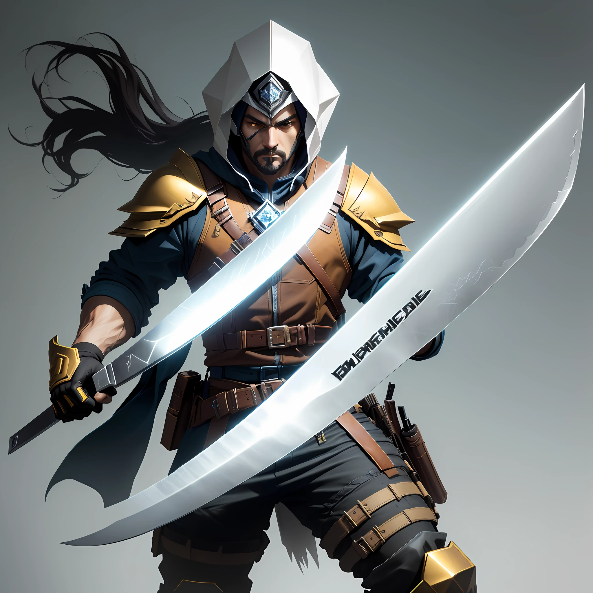 machete，a low poly render by Adam Marczyński, trending on polycount, raytraced blade, war blade weapon, style of ghost blade,Diamond-trimmed yellow gold