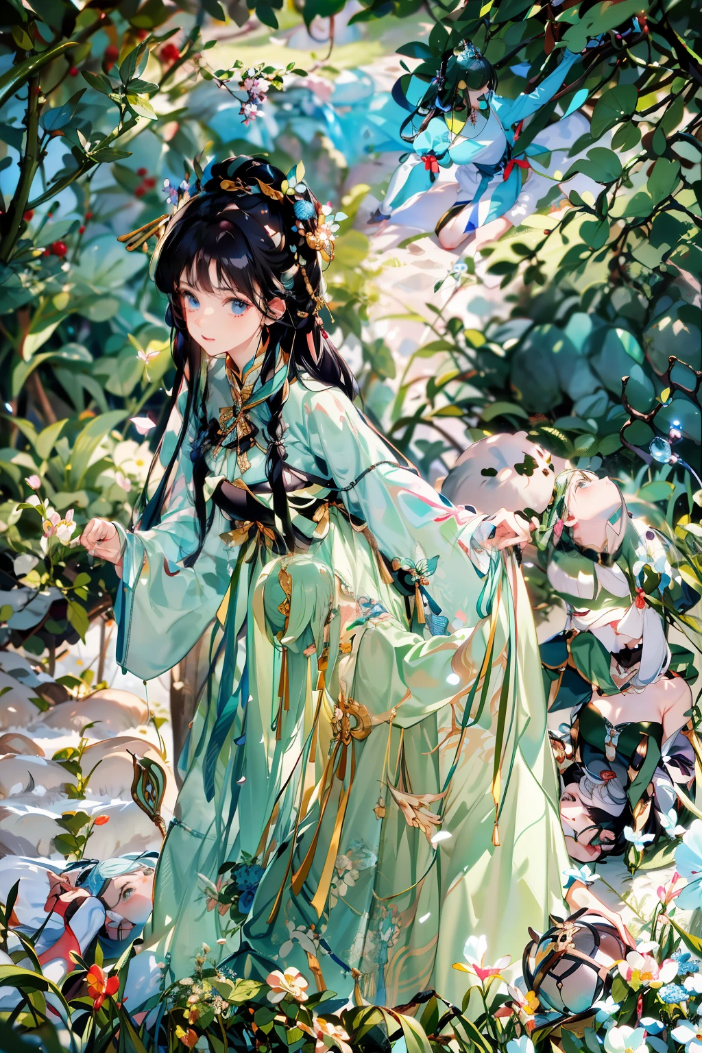 The royal sister had a thick rope tied around her neck，Climbing on the ground，Led by a loli，Lori kneaded the chest of the royal sister，Another man beats the royal sister with a whip