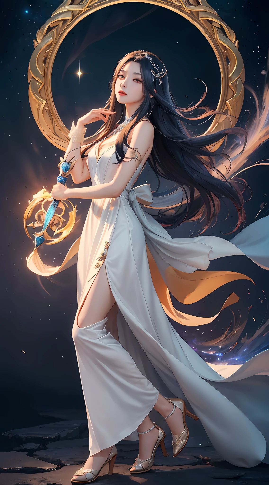 anime - style image of a woman in a white dress with long hair, full body xianxia, goddess. extremely high detail, trending on cgstation, irelia from league of legends, beautiful celestial mage, 8k high quality detailed art, irelia, astral witch clothes, highly detailed exquisite fanart, smooth anime cg art, extremely detailed goddess shot