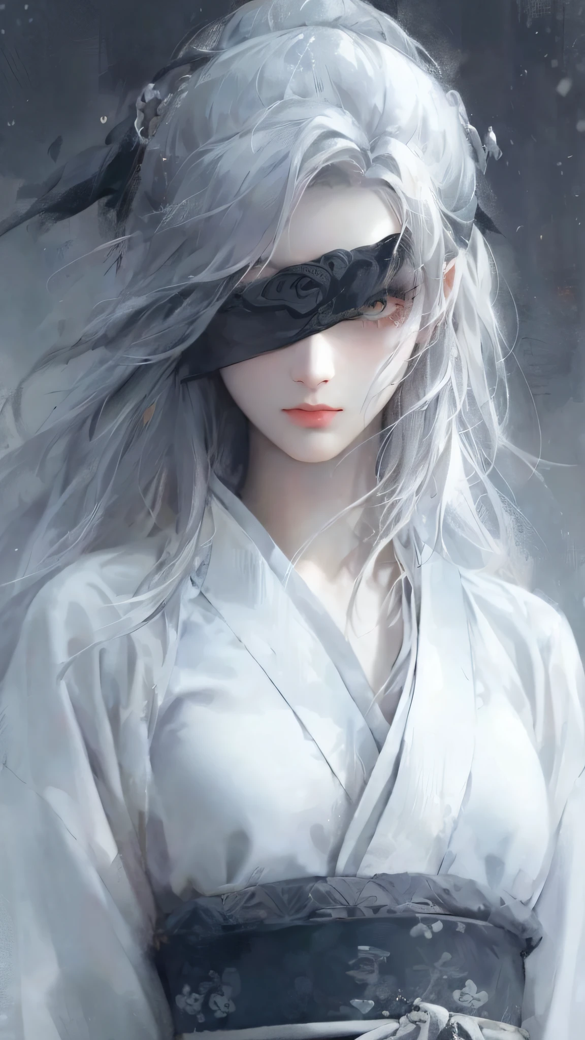 a close up of a woman with white hair and a white mask, beautiful character painting, guweiz, artwork in the style of guweiz, white haired deity, by Yang J, epic exquisite character art, stunning character art, by Fan Qi, by Wuzhun Shifan, guweiz on pixiv artstation