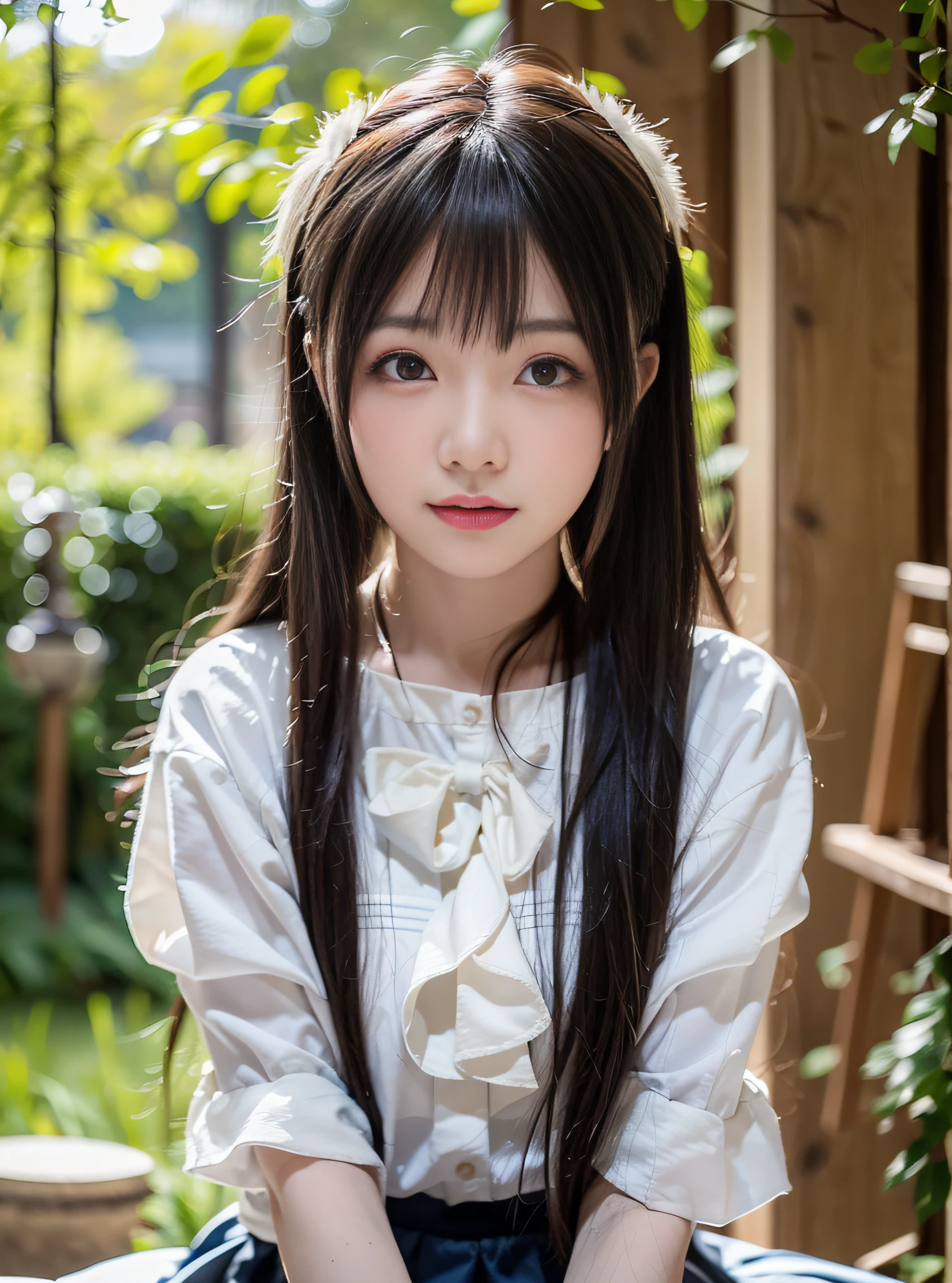 (masutepiece, top-quality:1.32), (Ultra High Quality, 超A high resolution: 1.3), (CG Unity 8k wallpapers:1.2), (Detailed eyes and skin:1.35), (detailed facial features:1.25), (Detailed eyes:1.36), precise and perfect human body structure, (Textured skin: 1.26), (Realistic, photographrealistic: 1.27), depth of fields、Film Lighting、Shading by sunlight、
Very cute  girl、Cute jaw、独奏、Sauce order, long eyeslashes, bags under eyes, brown haired, thick bangs, curlyhair、shinny hair、Show white teeth and smile、
skirt by the、Sorcerer、long boots、Fantasia、