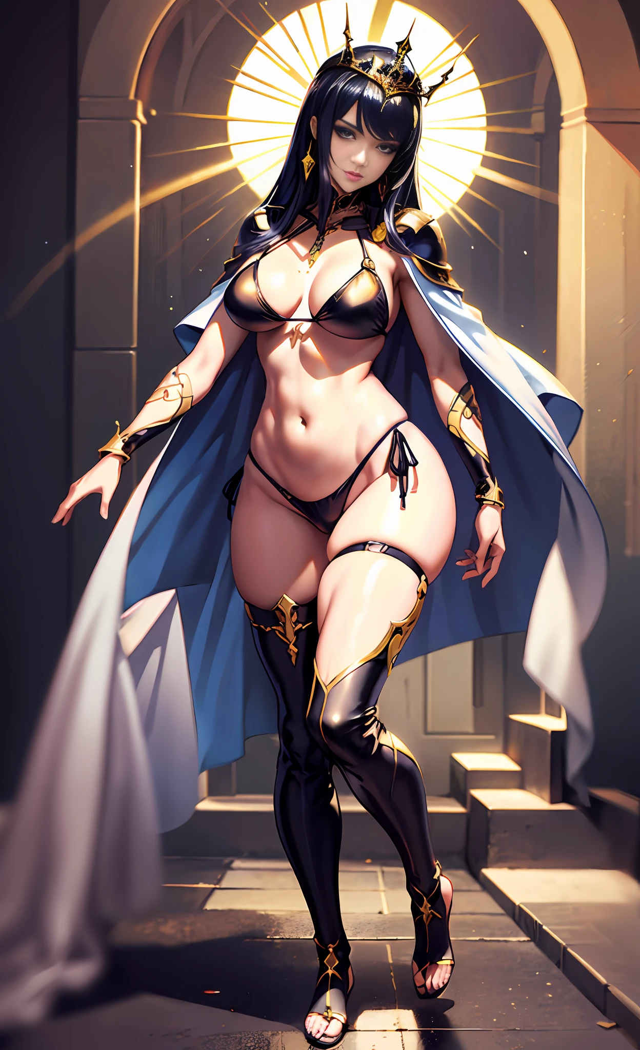 Top anime art- mature women in sexy bikinis,fully body pose,Long hair and white cape,goddes,Full body like,Sexy all over,Extremely sexy,Extremely high detail throughout the body,Super detailed fantasy characters, CGI anime fantasy artwork,Master Anime Character Art 8 K,Beautiful anime drawing,((beautiful fantasy empress)),Beautiful and elegant Terran goddess,Extremely detailed artistic germ,Fantasy art style,long leges,Sexy expression