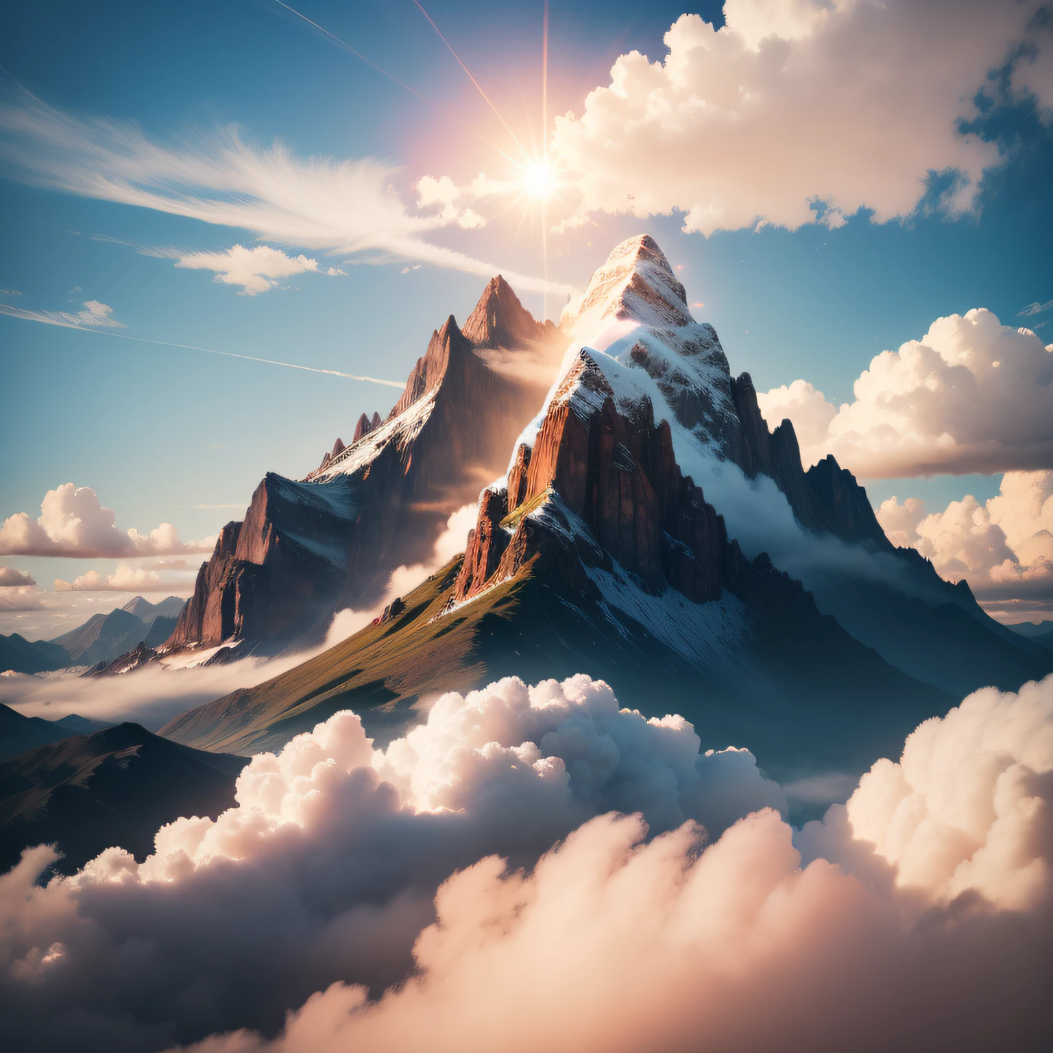 topo da montanha, (Cloud Mountain), direct illumination from the sun, 8k, topo da montanha, top surface